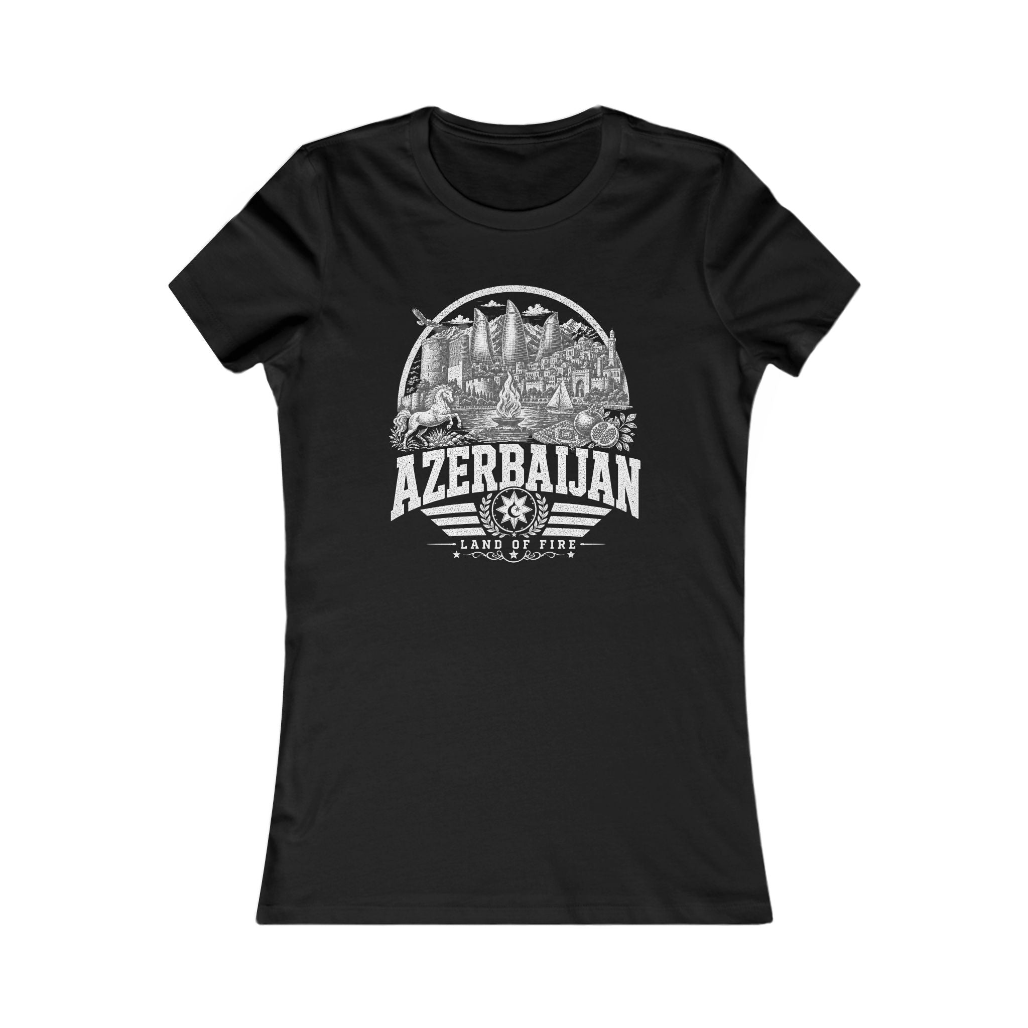 Azerbaijan vintage landmarks women's tee — iconic landmark design | Nameshi Destinations (view 2)