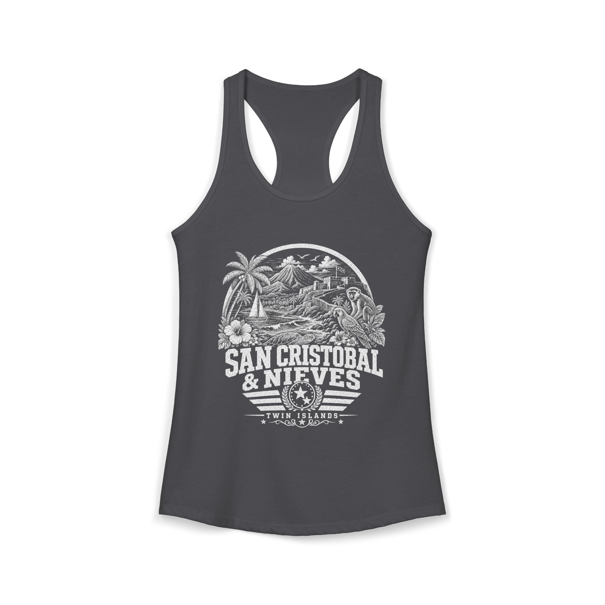 San Cristóbal y Nieves vintage landmarks tank top — iconic landmark design | Nameshi Destinations (view 12)