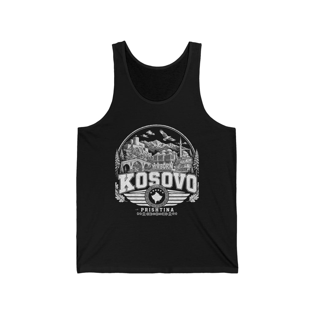 Kosovo vintage landmarks men's tank top — iconic landmark design | Nameshi Destinations (view 17)