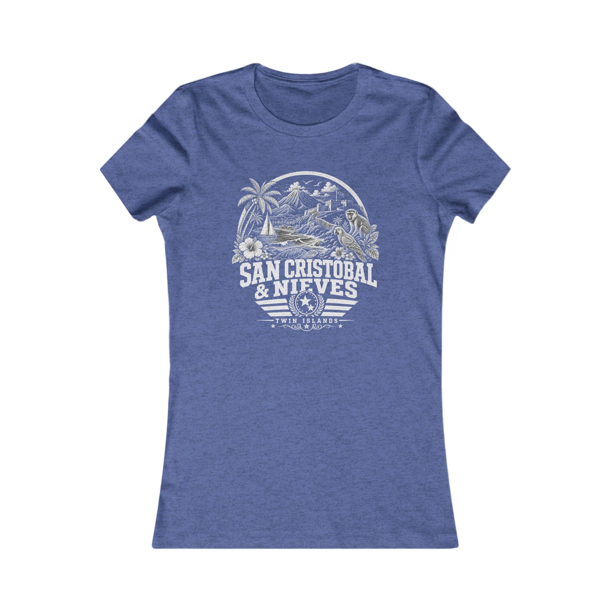 San Cristóbal y Nieves vintage landmarks women's tee — iconic landmark design | Nameshi Destinations (view 7)