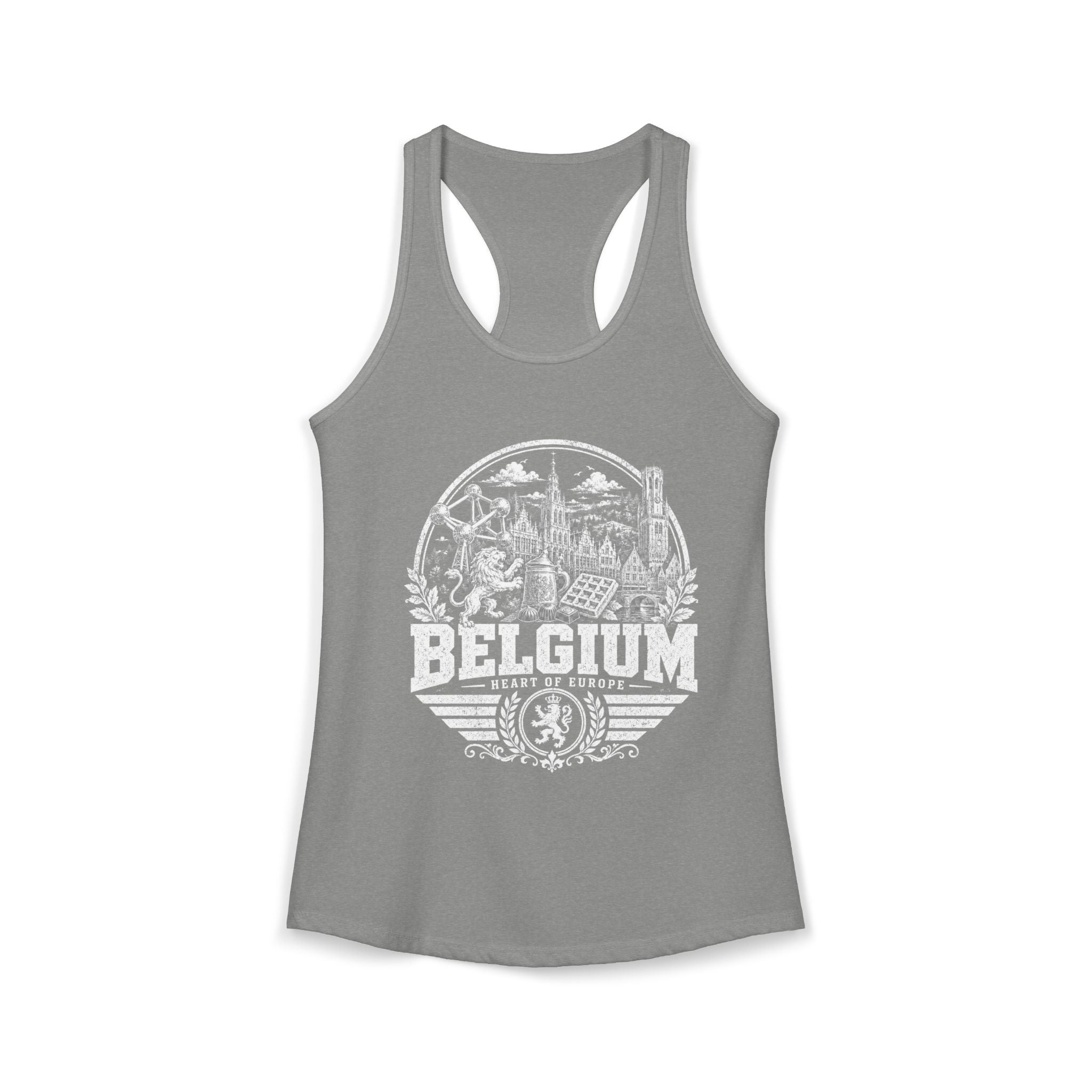Belgium vintage landmarks tank top — iconic landmark design | Nameshi Destinations (view 3)