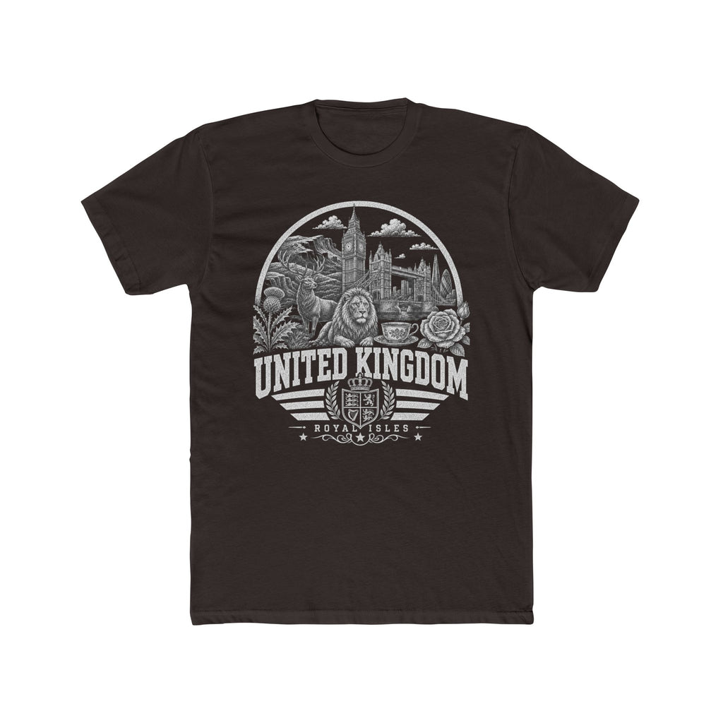 United Kingdom vintage landmarks men's tee — iconic landmark design | Nameshi Destinations (view 1)