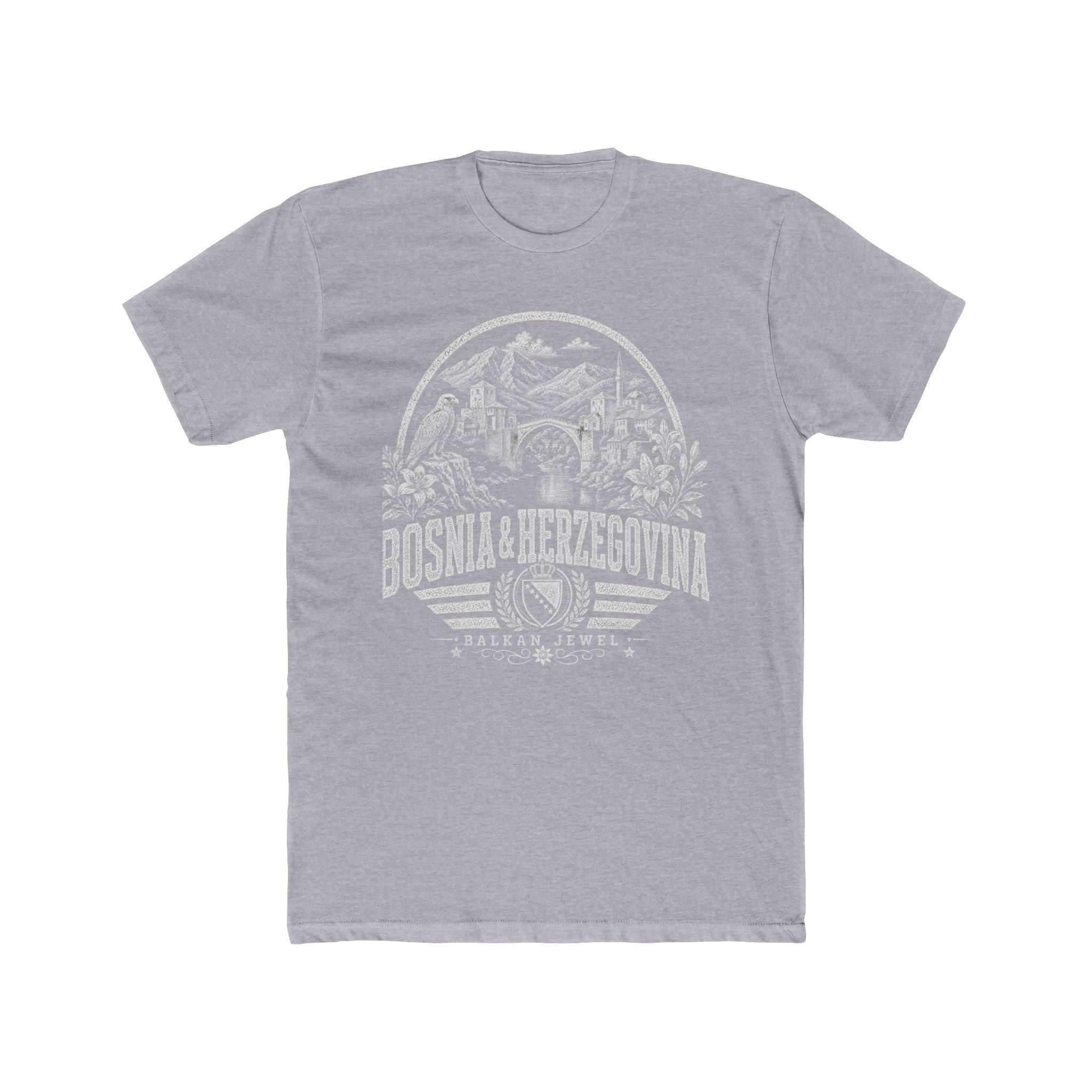 Bosnia y Herzegovina vintage landmarks men's tee — iconic landmark design | Nameshi Destinations (view 3)