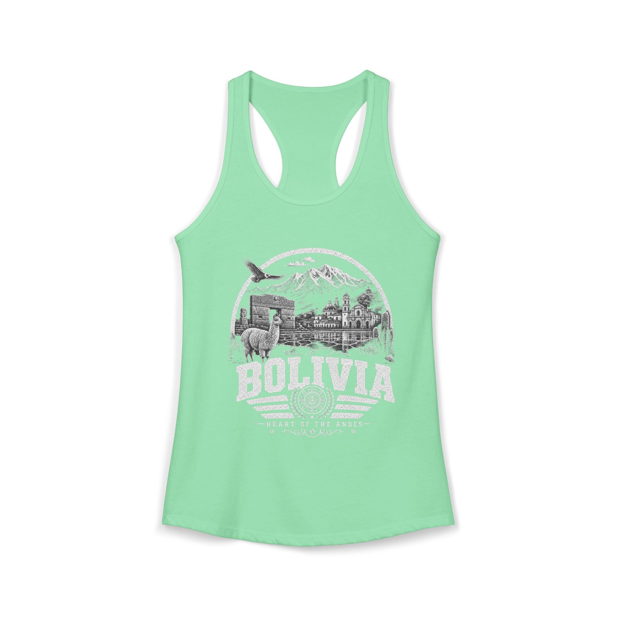 Bolivia vintage landmarks tank top — iconic landmark design | Nameshi Destinations (view 5)