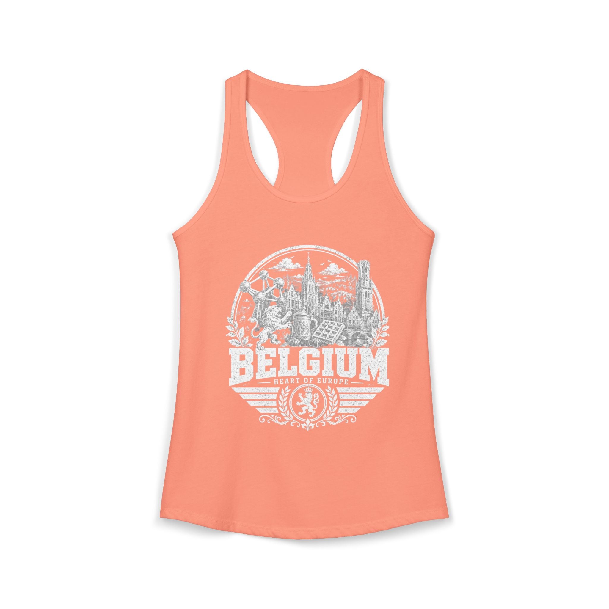 Belgium vintage landmarks tank top — iconic landmark design | Nameshi Destinations (view 2)