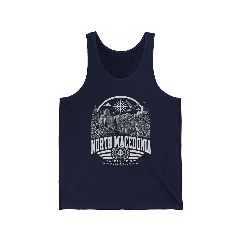 North Macedonia vintage landmarks men's tank top — iconic landmark design | Nameshi Destinations (view 23)