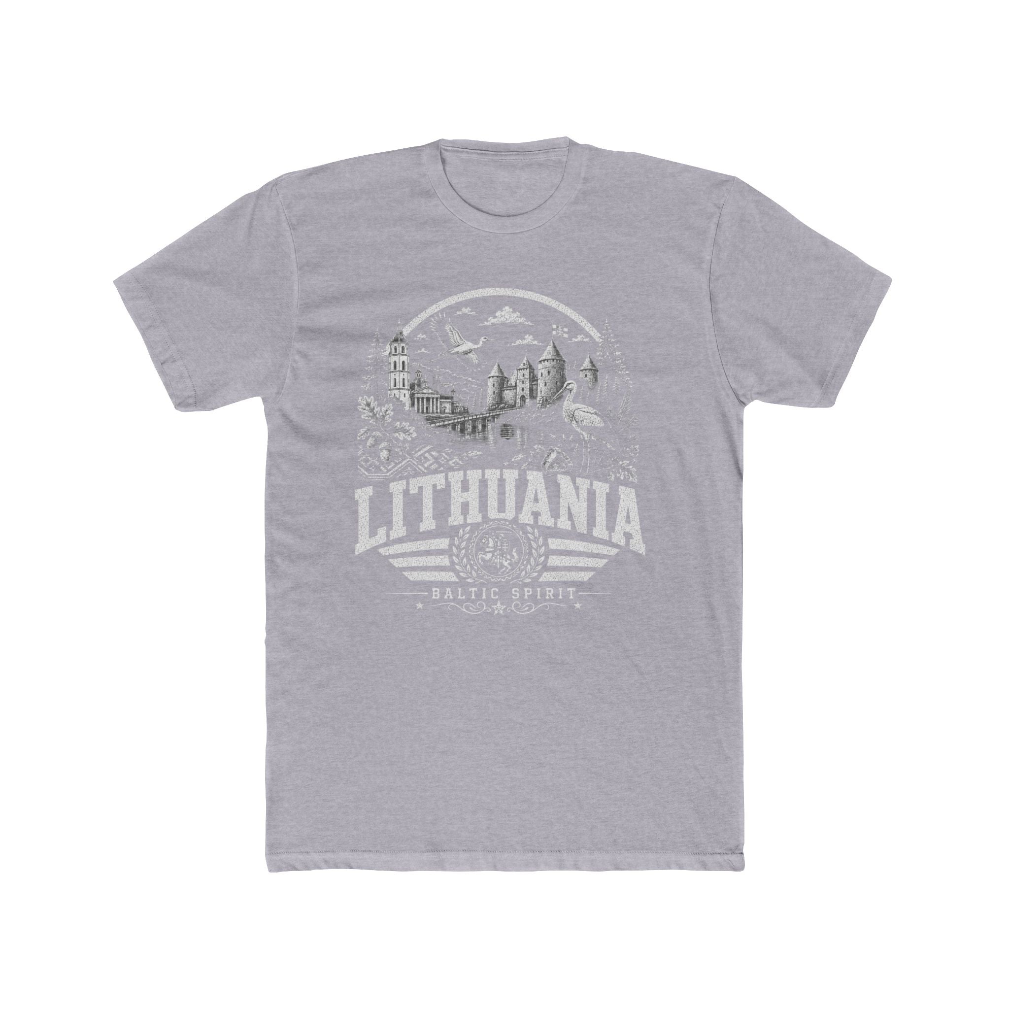 Lithuania vintage landmarks men's tee — iconic landmark design | Nameshi Destinations (view 3)