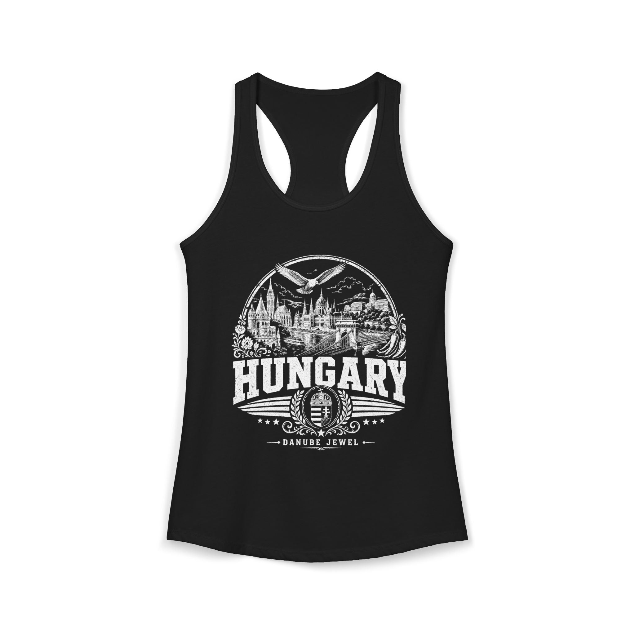 Hungary vintage landmarks tank top — iconic landmark design | Nameshi Destinations (view 2)