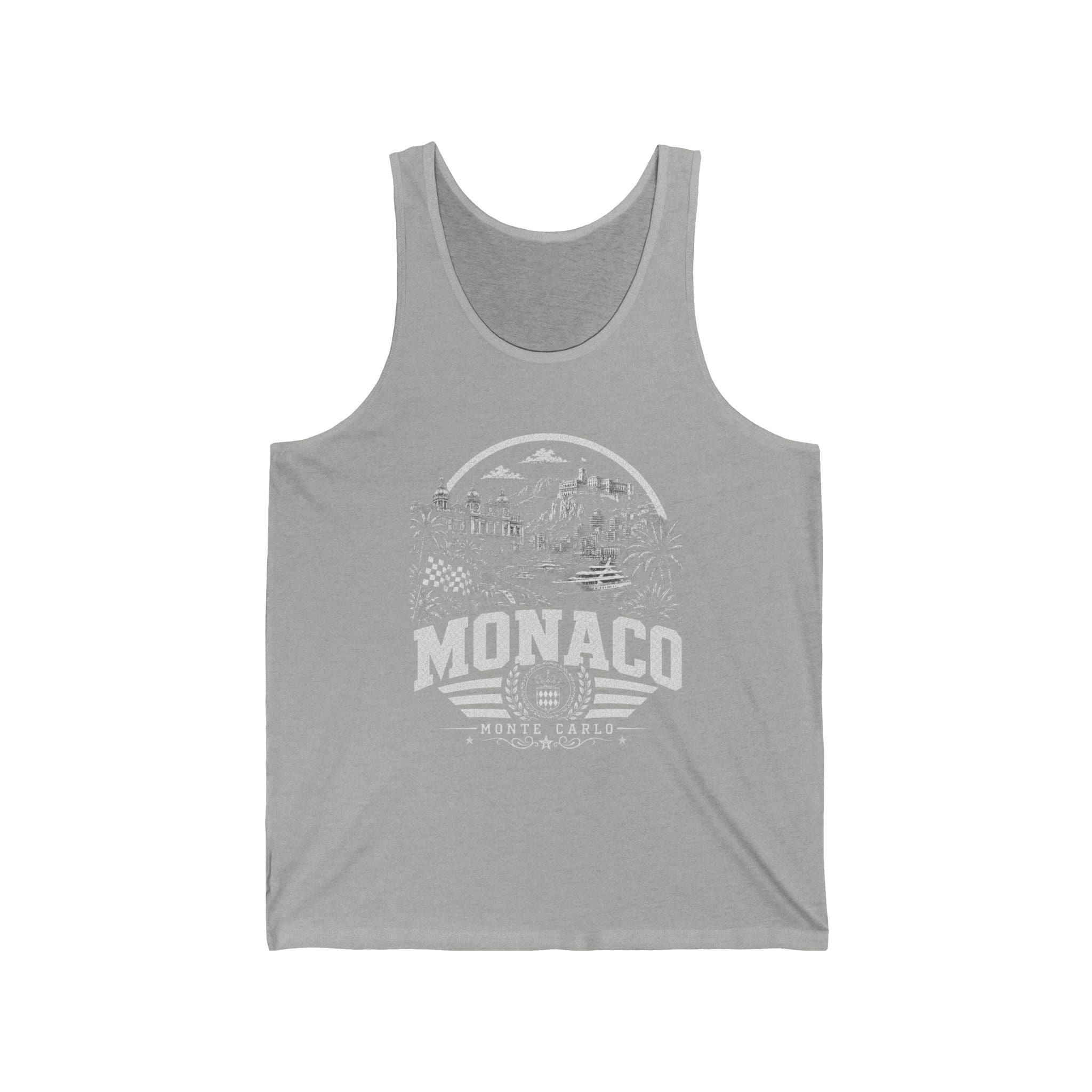 Monaco vintage landmarks men's tank top — iconic landmark design | Nameshi Destinations (view 5)