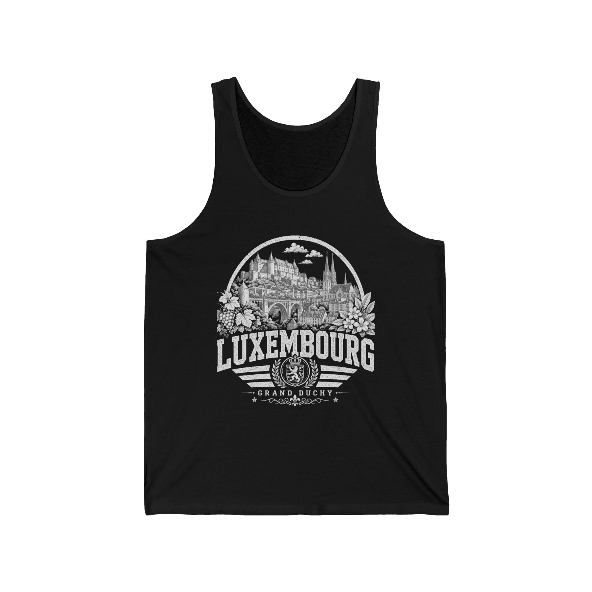 Luxembourg vintage landmarks men's tank top — iconic landmark design | Nameshi Destinations (view 1)