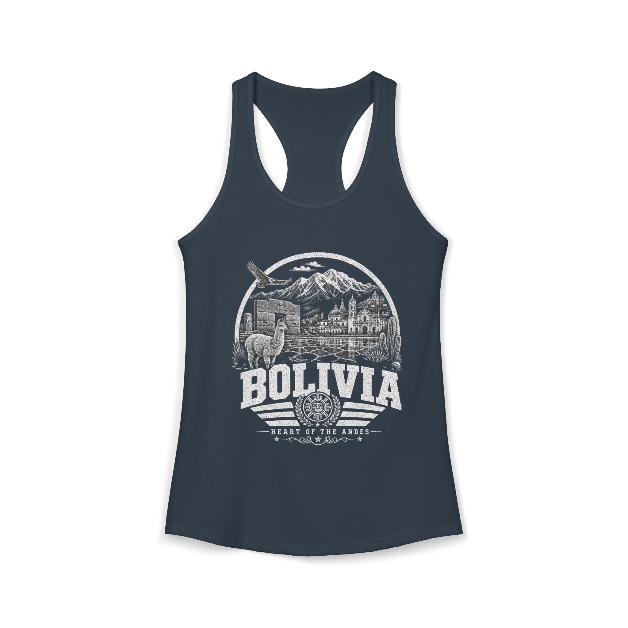 Bolivia vintage landmarks tank top — iconic landmark design | Nameshi Destinations (view 8)