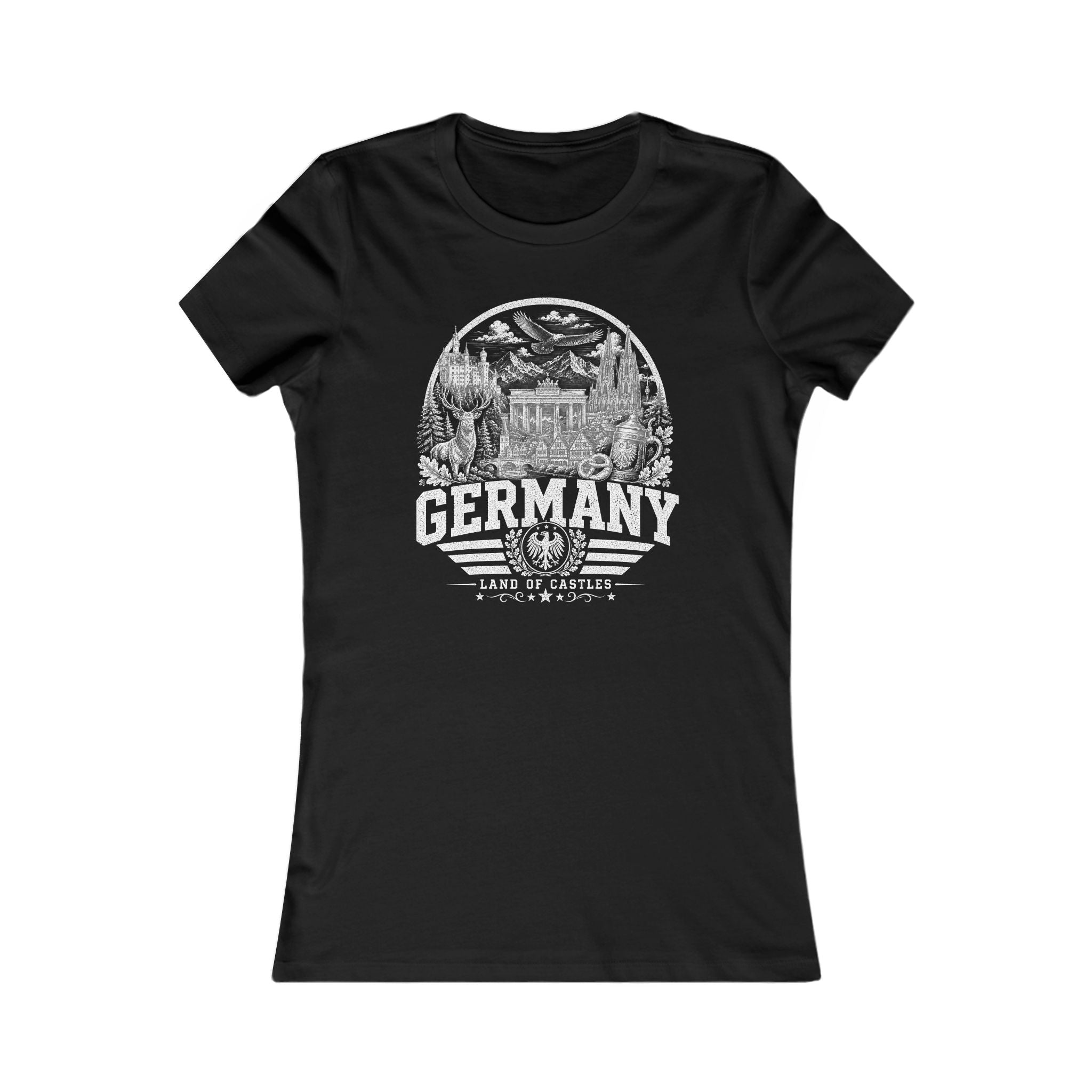 Germany vintage landmarks women's tee — iconic landmark design | Nameshi Destinations (view 4)
