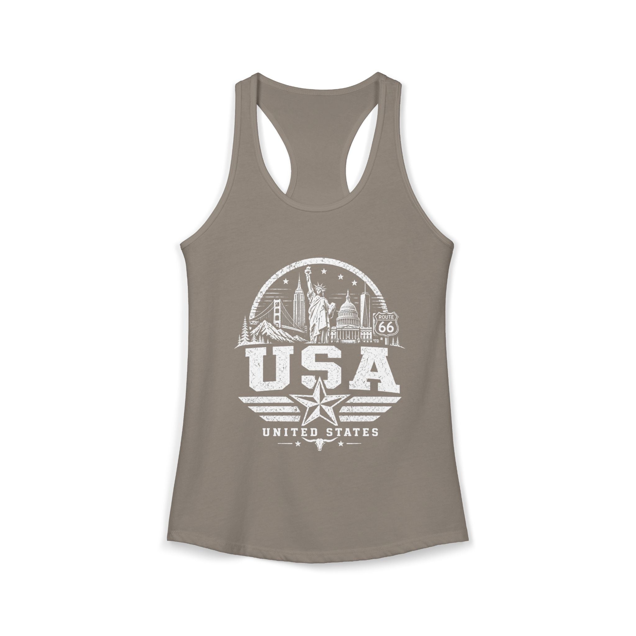 USA vintage landmarks tank top — iconic landmark design | Nameshi Destinations (view 3)