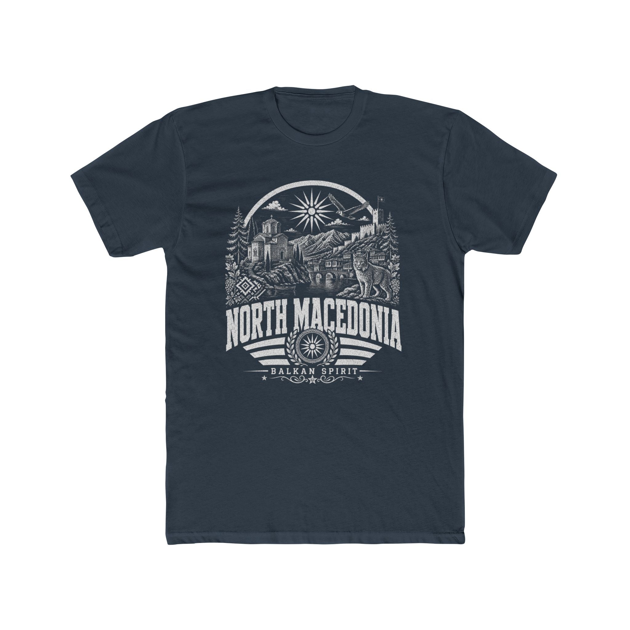 North Macedonia vintage landmarks men's tee — iconic landmark design | Nameshi Destinations (view 8)
