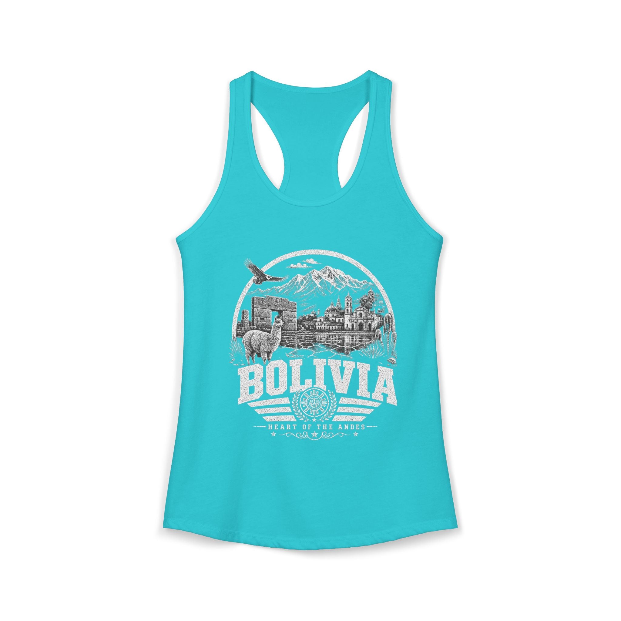 Bolivia vintage landmarks tank top — iconic landmark design | Nameshi Destinations (view 7)