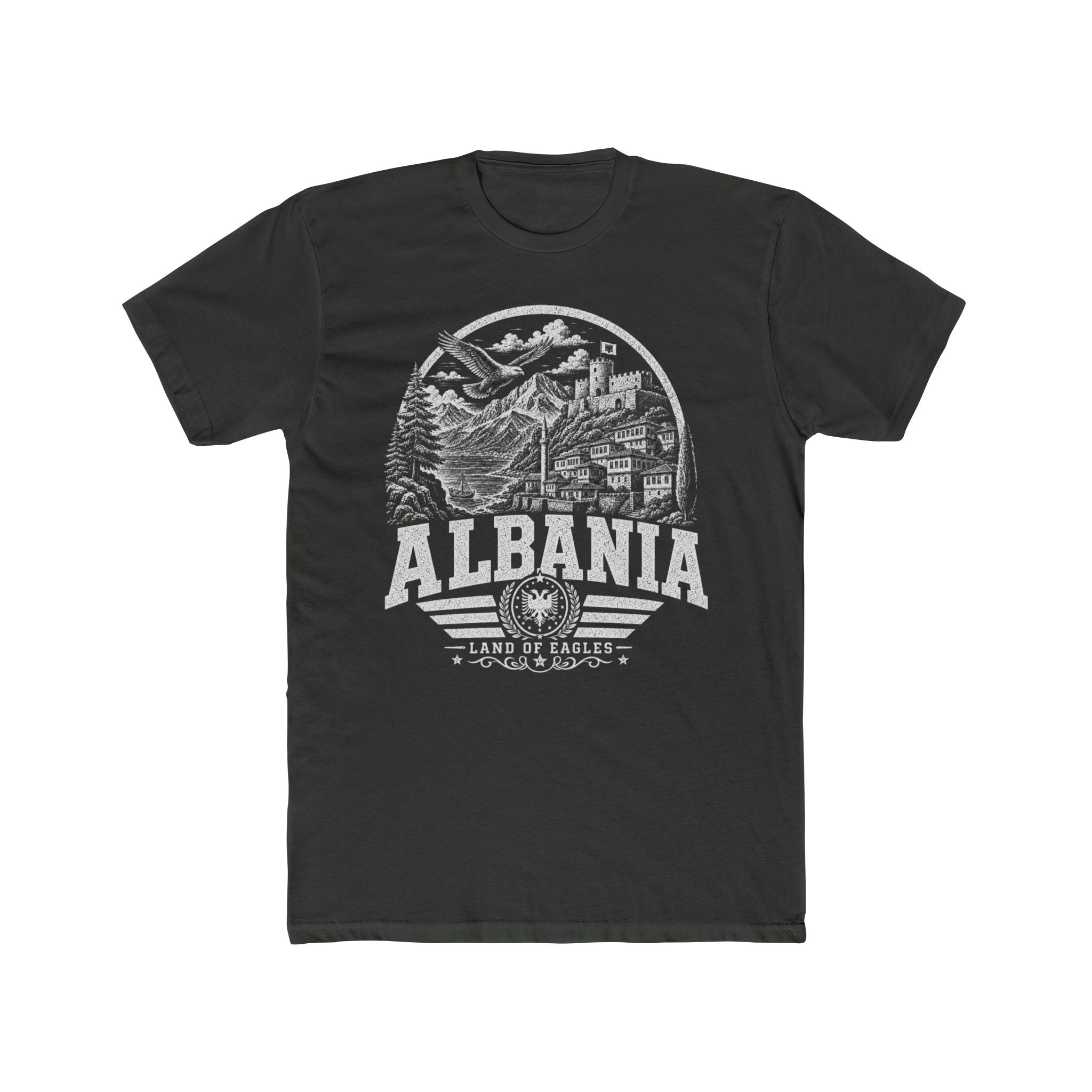 Albania vintage landmarks men's tee — iconic landmark design | Nameshi Destinations (view 5)
