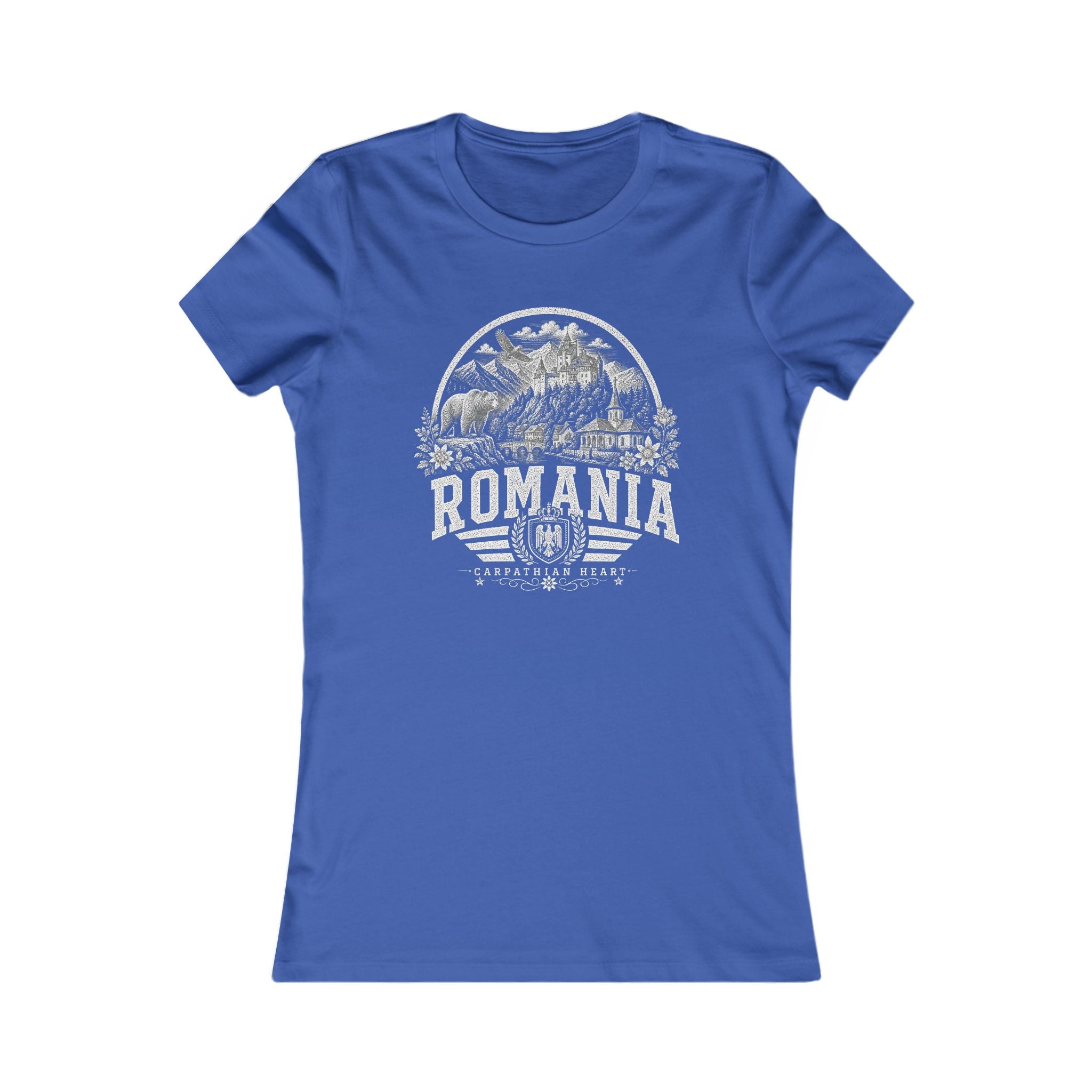 Romania vintage landmarks women's tee — iconic landmark design | Nameshi Destinations (view 3)