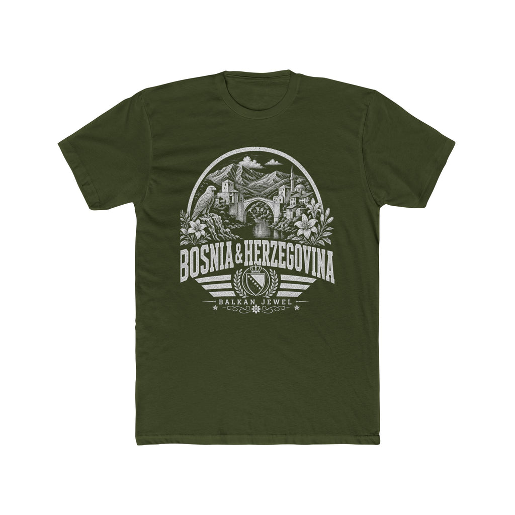 Bosnia y Herzegovina vintage landmarks men's tee — iconic landmark design | Nameshi Destinations (view 4)