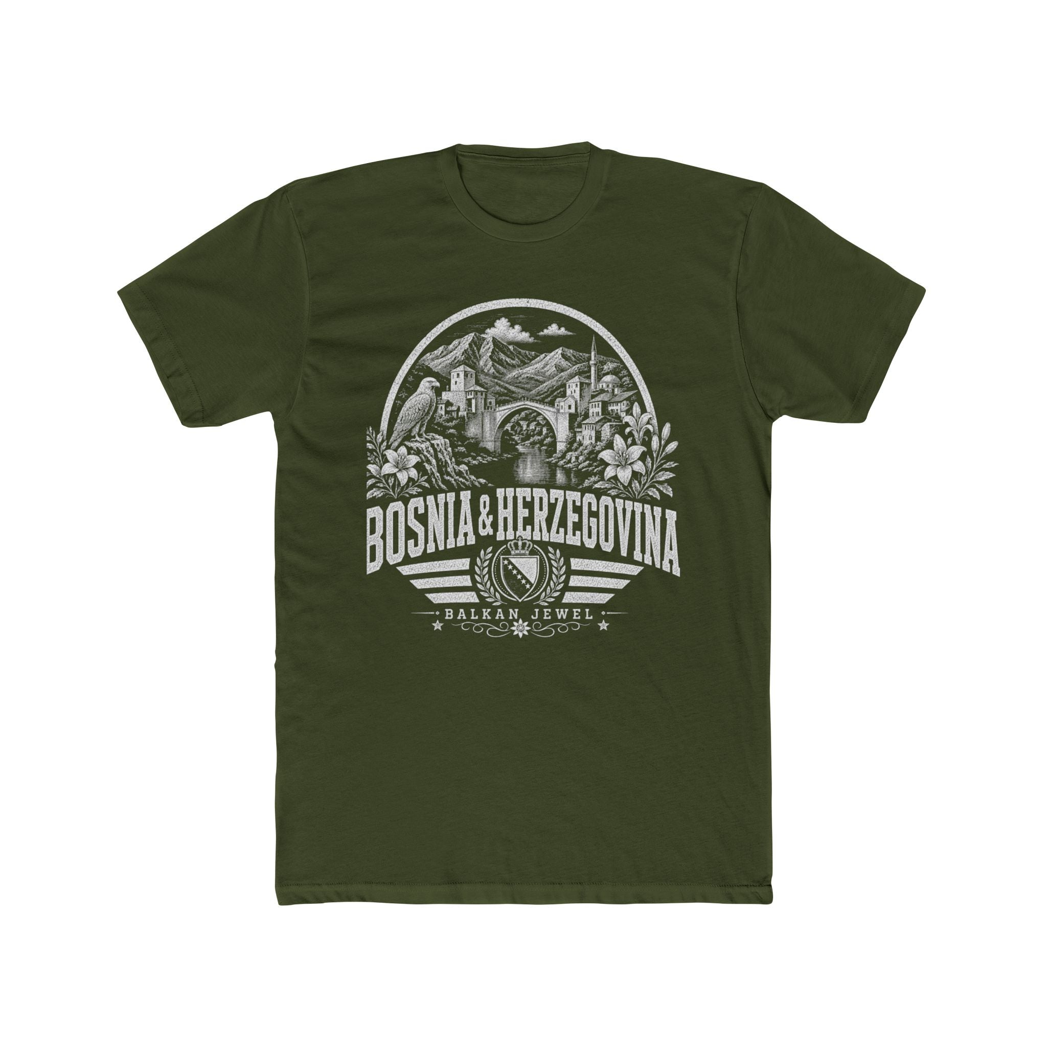 Bosnia y Herzegovina vintage landmarks men's tee — iconic landmark design | Nameshi Destinations (view 4)