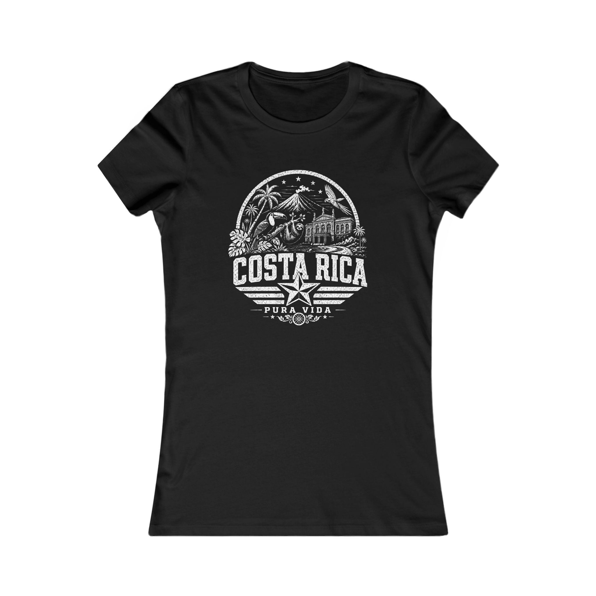 Costa Rica vintage landmarks women's tee — iconic landmark design | Nameshi Destinations (view 1)