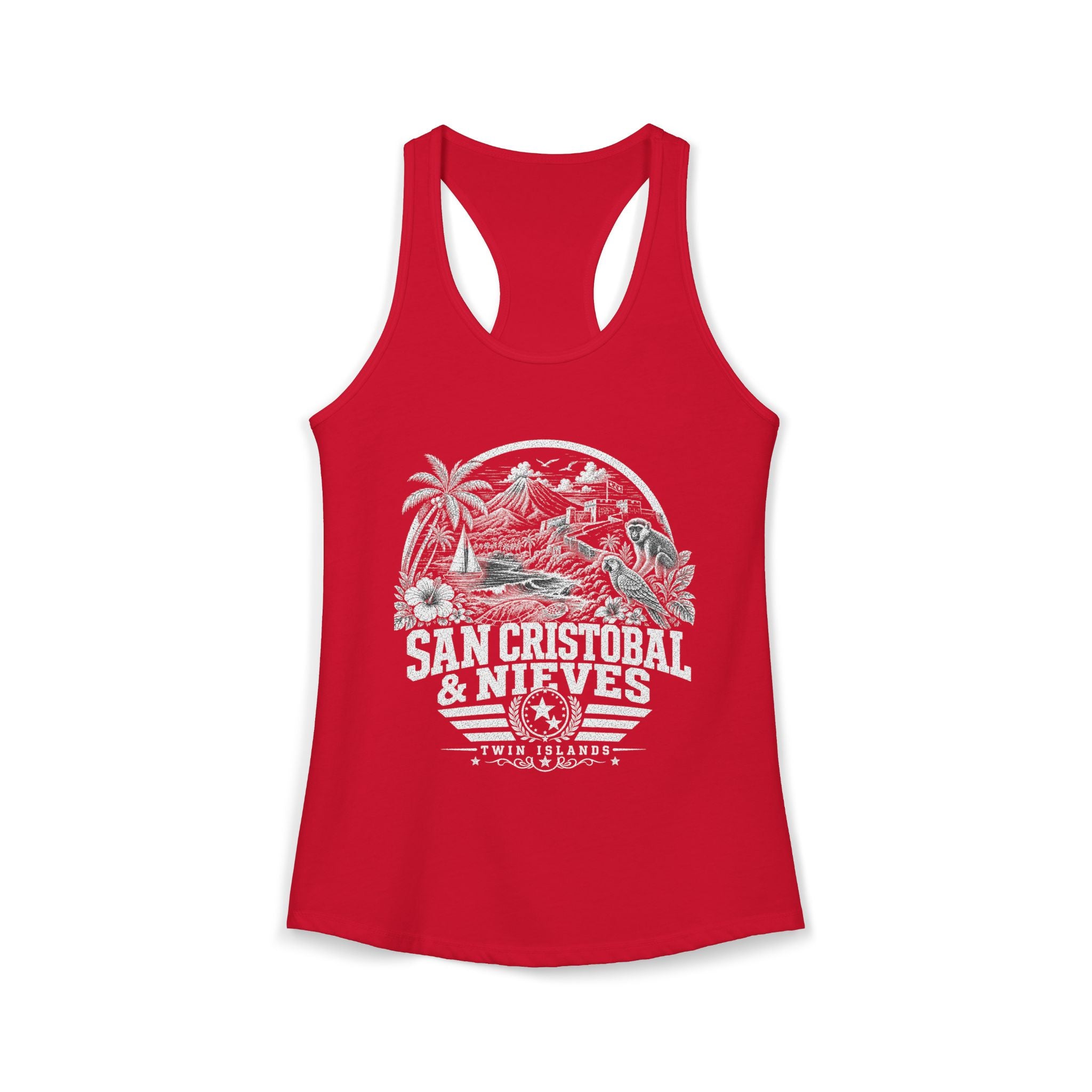 San Cristóbal y Nieves vintage landmarks tank top — iconic landmark design | Nameshi Destinations (view 16)