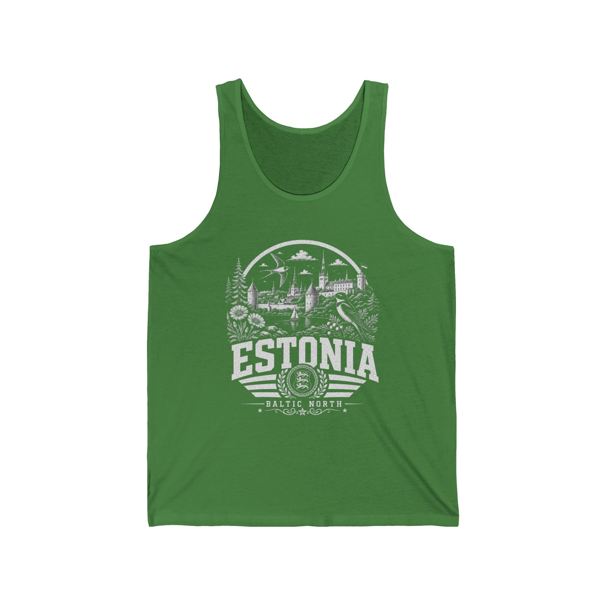 Estonia vintage landmarks men's tank top — iconic landmark design | Nameshi Destinations (view 3)