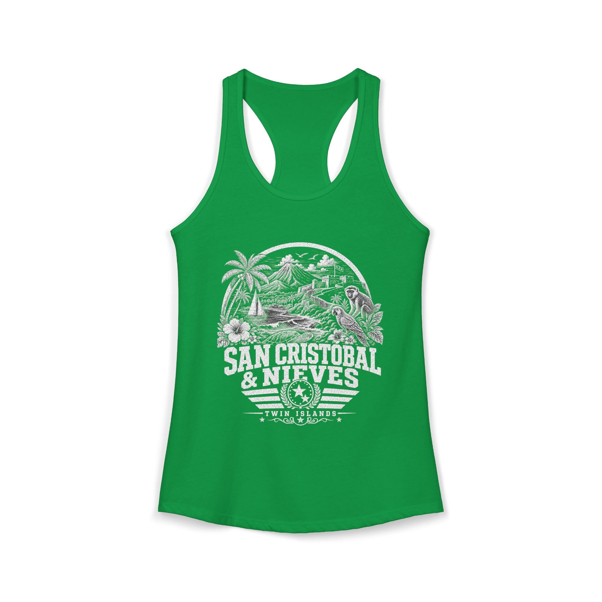 San Cristóbal y Nieves vintage landmarks tank top — iconic landmark design | Nameshi Destinations (view 7)