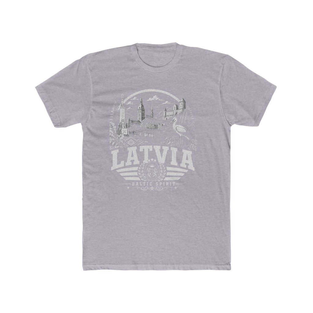 Latvia vintage landmarks men's tee — iconic landmark design | Nameshi Destinations (view 3)