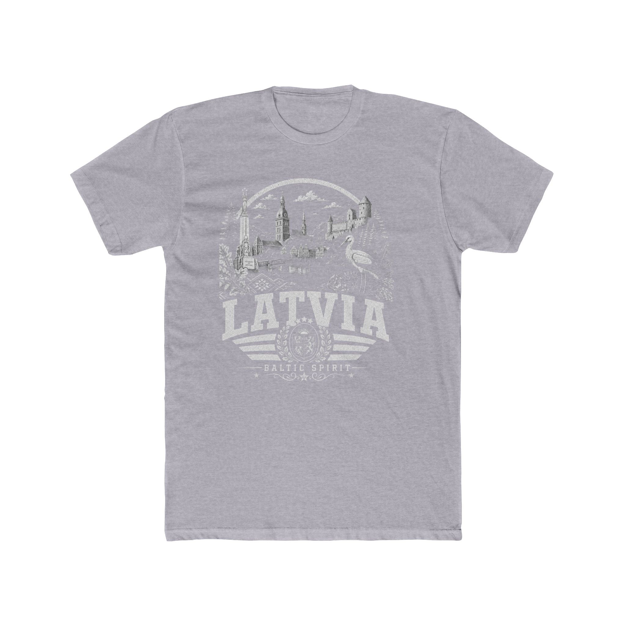 Latvia vintage landmarks men's tee — iconic landmark design | Nameshi Destinations (view 3)