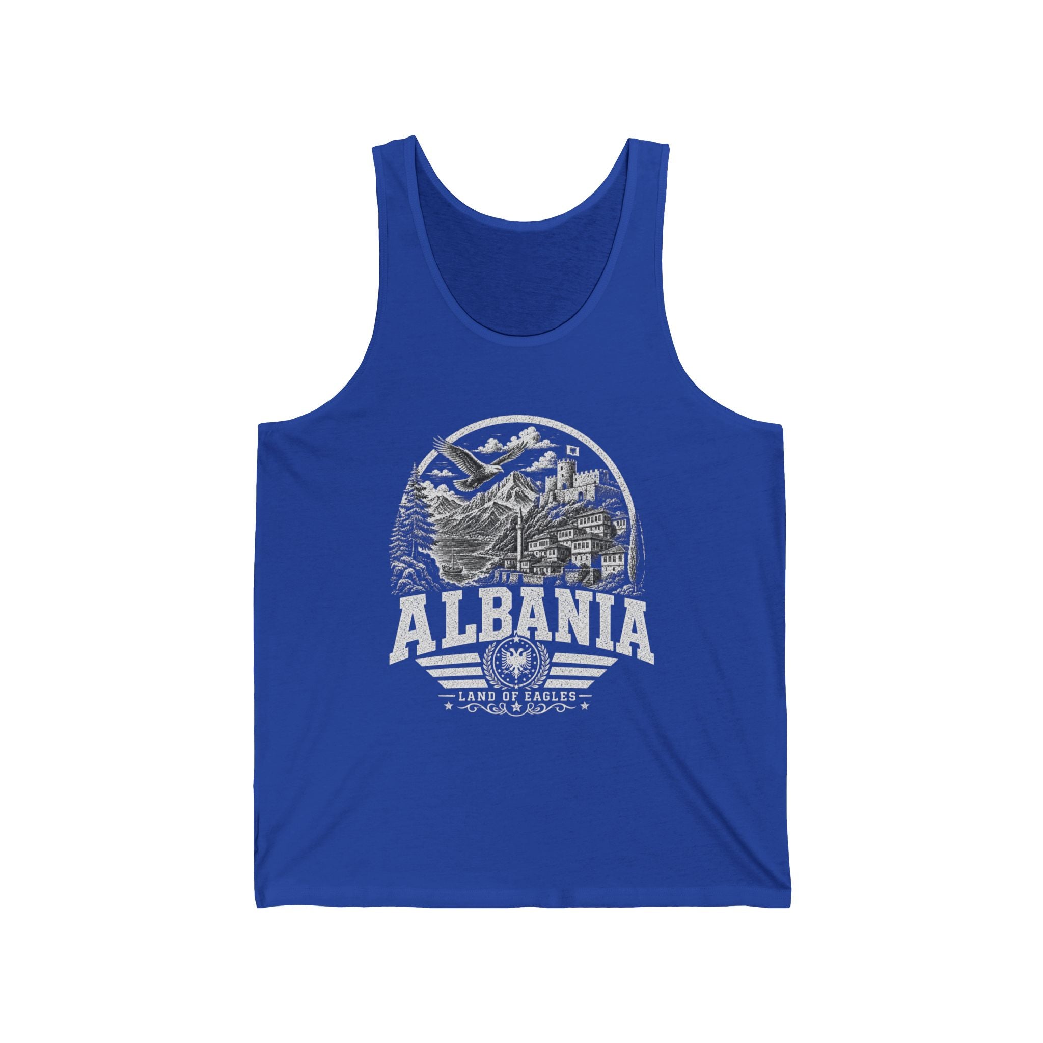 Albania vintage landmarks men's tank top — iconic landmark design | Nameshi Destinations (view 6)