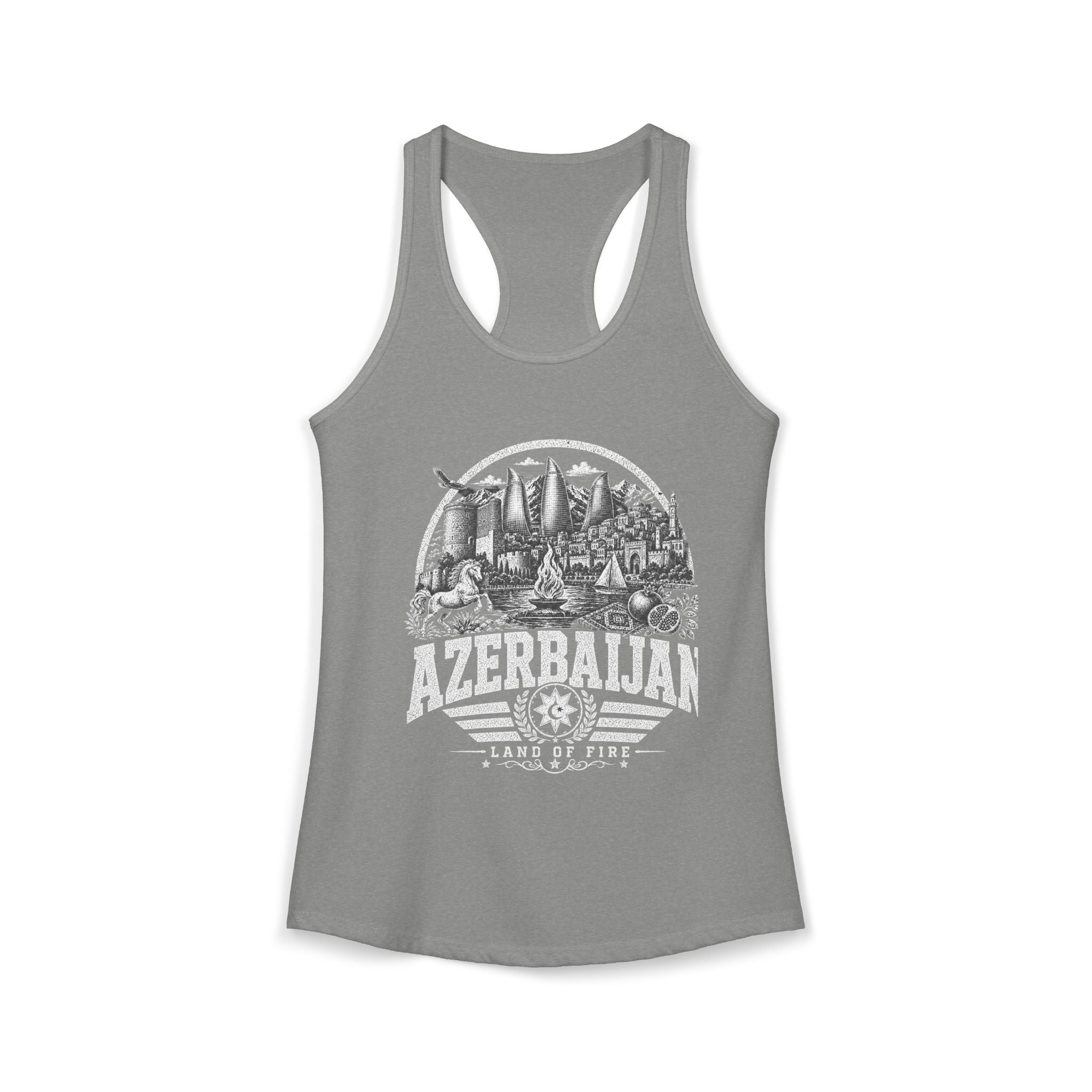 Azerbaijan vintage landmarks tank top — iconic landmark design | Nameshi Destinations (view 3)