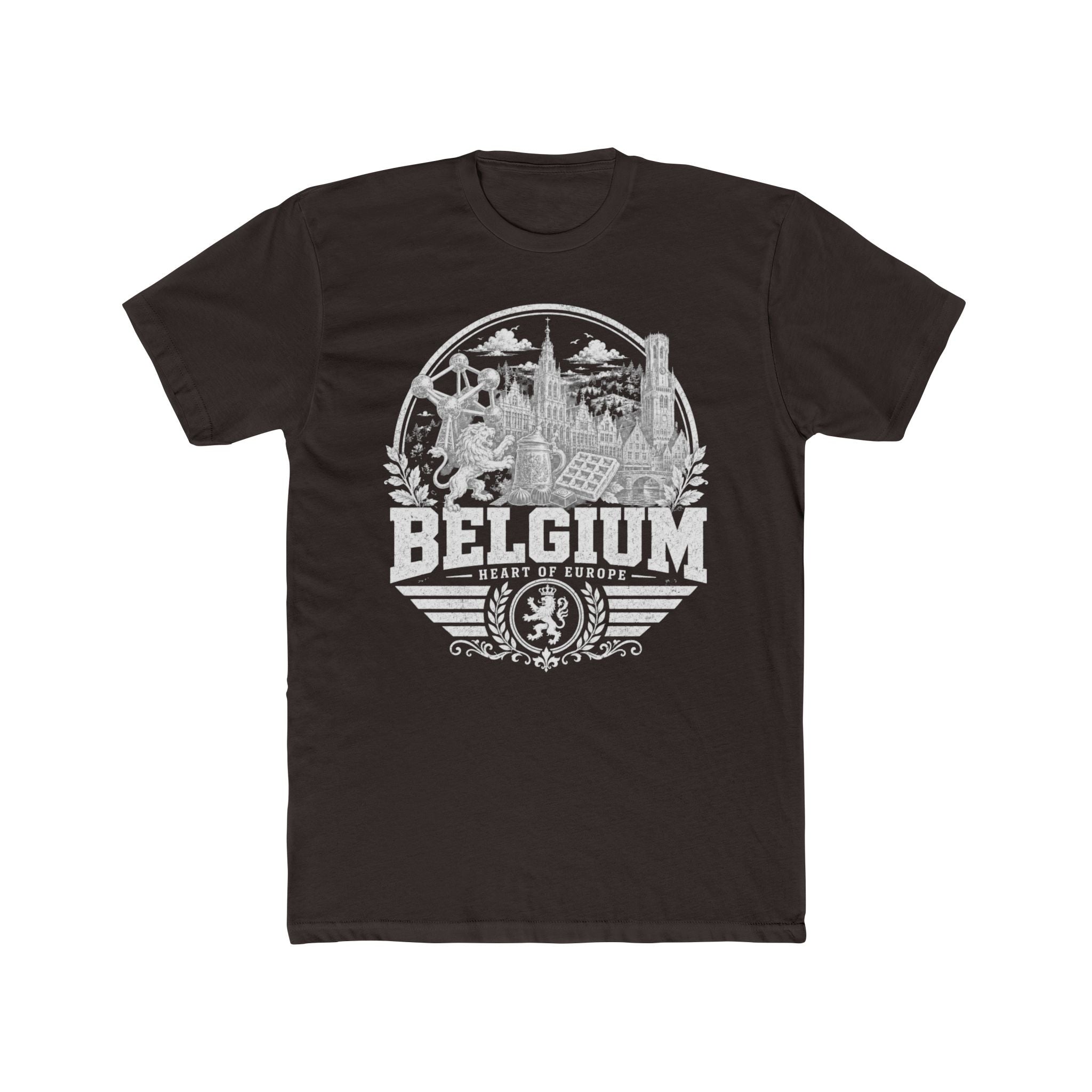 Belgium vintage landmarks men's tee — iconic landmark design | Nameshi Destinations (view 1)