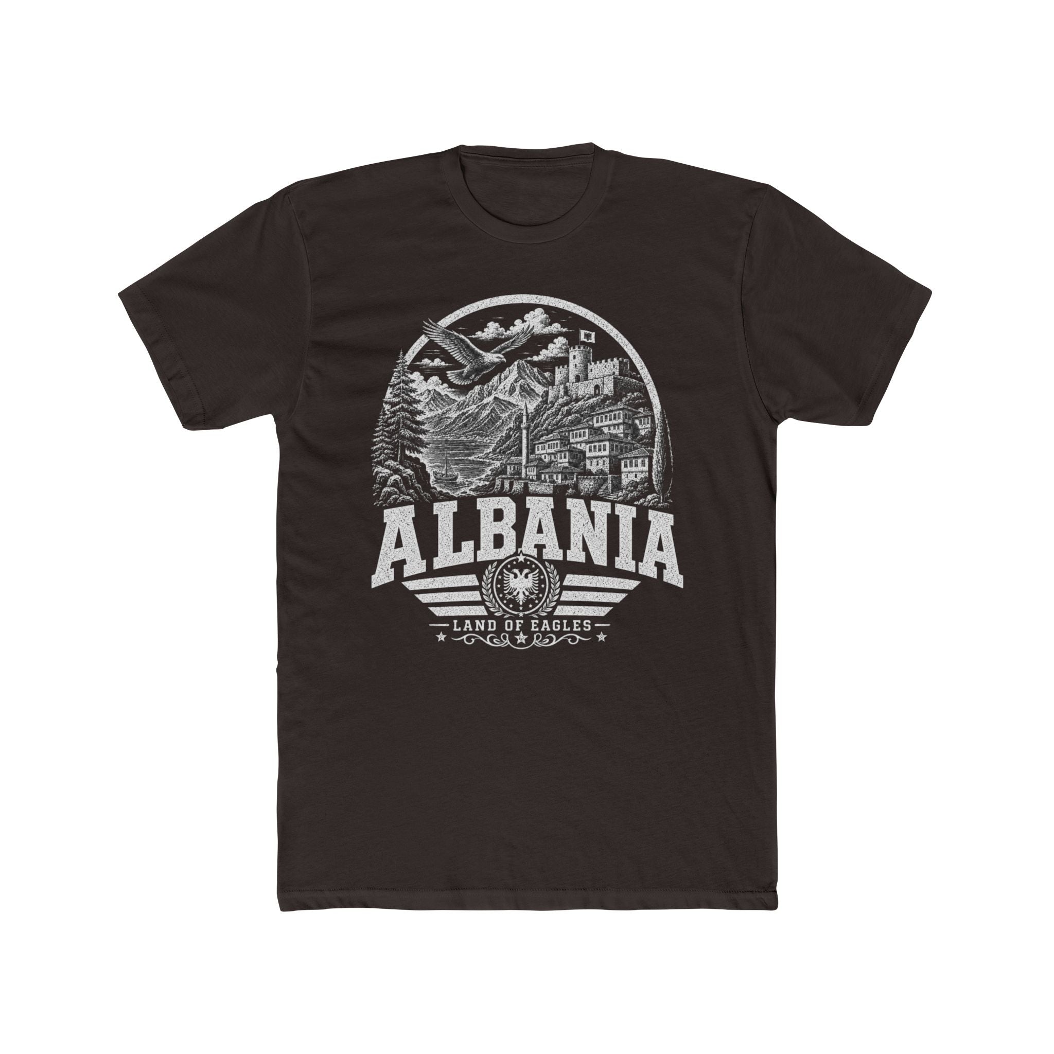Albania vintage landmarks men's tee — iconic landmark design | Nameshi Destinations (view 1)