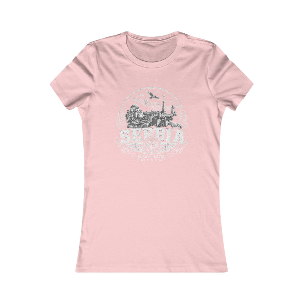 Serbia vintage landmarks women's tee — iconic landmark design | Nameshi Destinations (view 7)