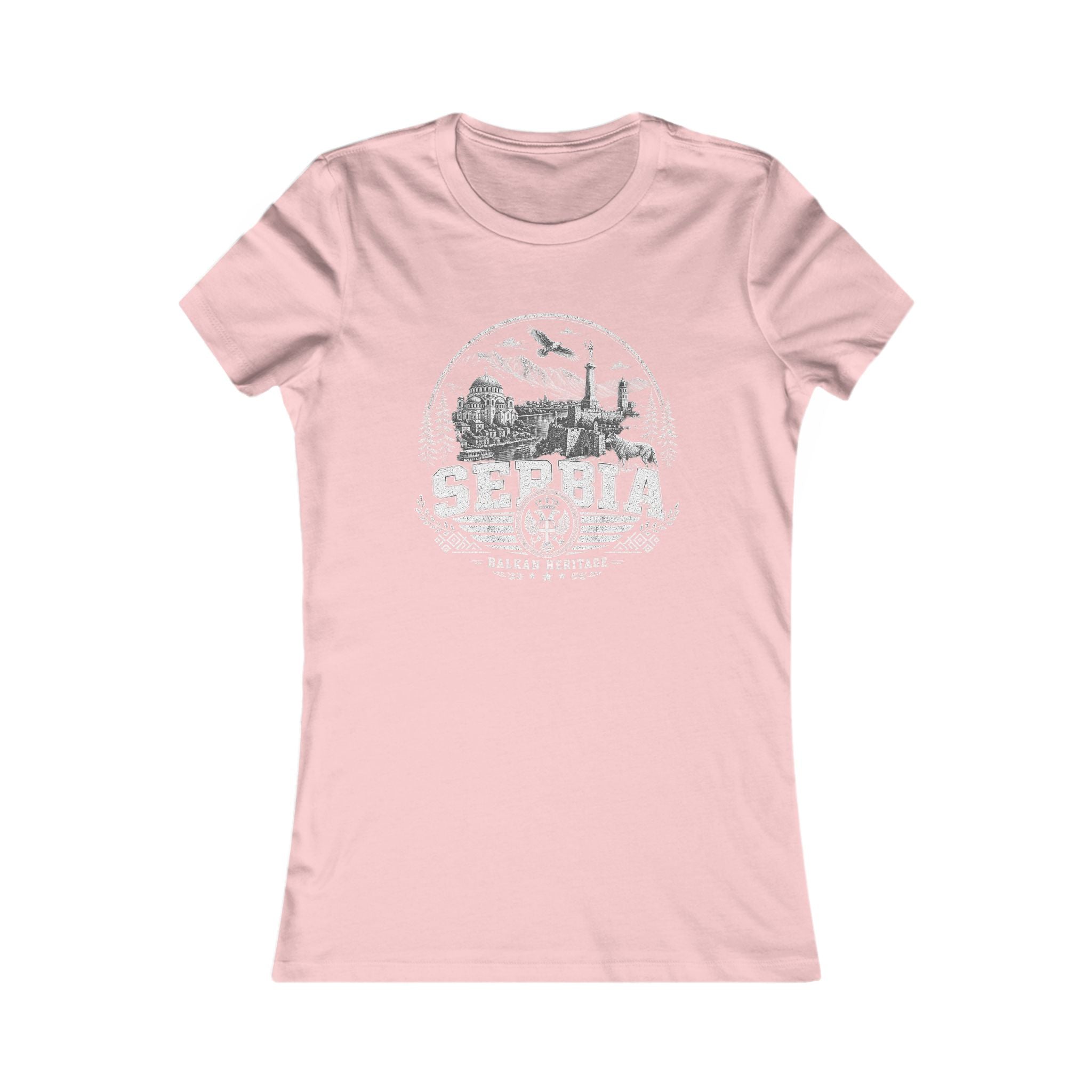 Serbia vintage landmarks women's tee — iconic landmark design | Nameshi Destinations (view 7)