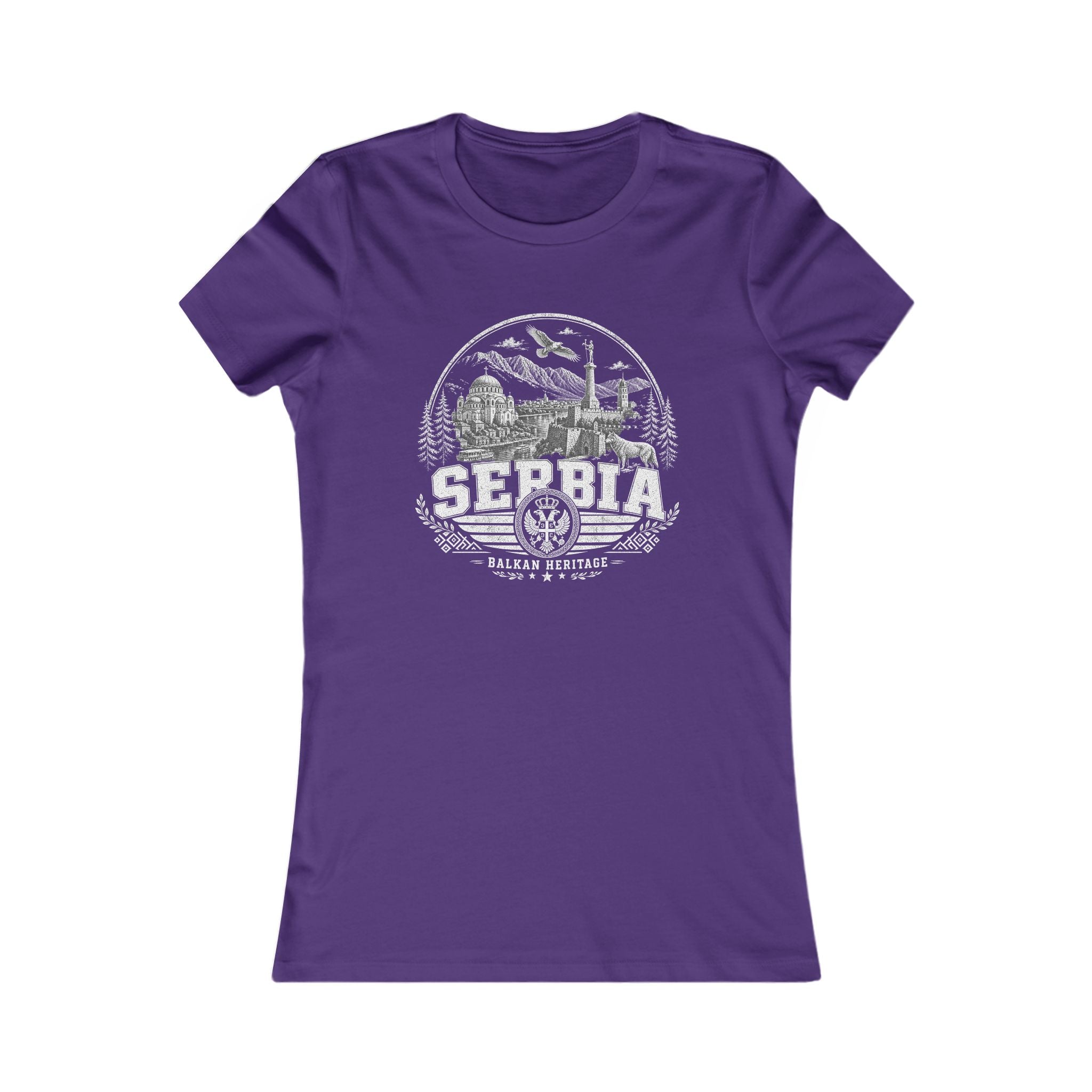 Serbia vintage landmarks women's tee — iconic landmark design | Nameshi Destinations (view 6)