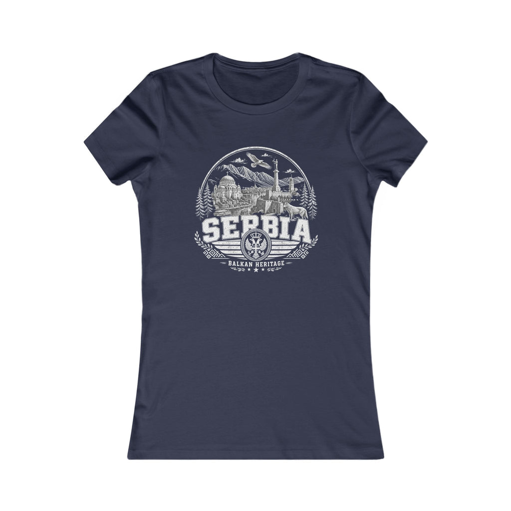 Serbia vintage landmarks women's tee — iconic landmark design | Nameshi Destinations (view 5)