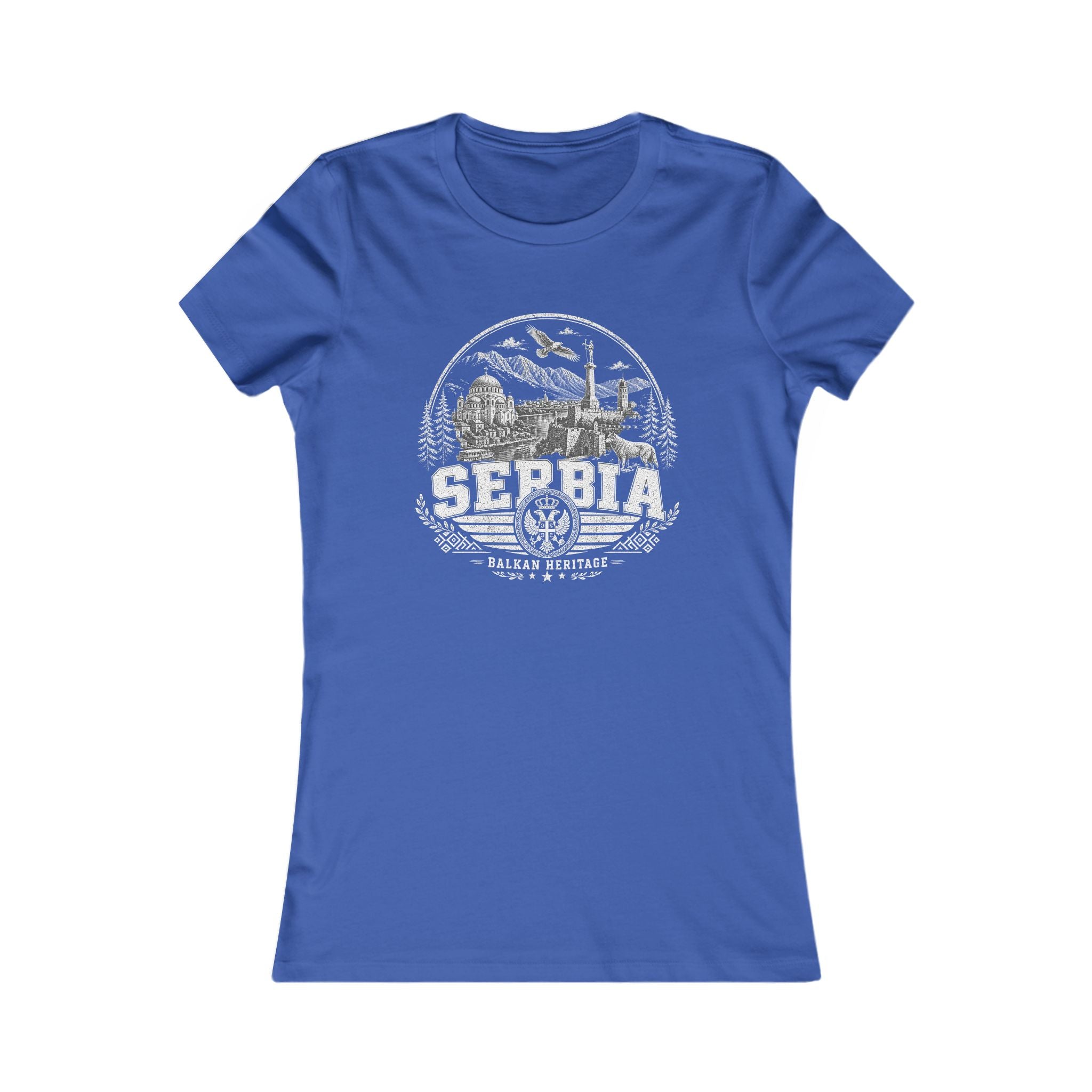 Serbia vintage landmarks women's tee — iconic landmark design | Nameshi Destinations (view 3)