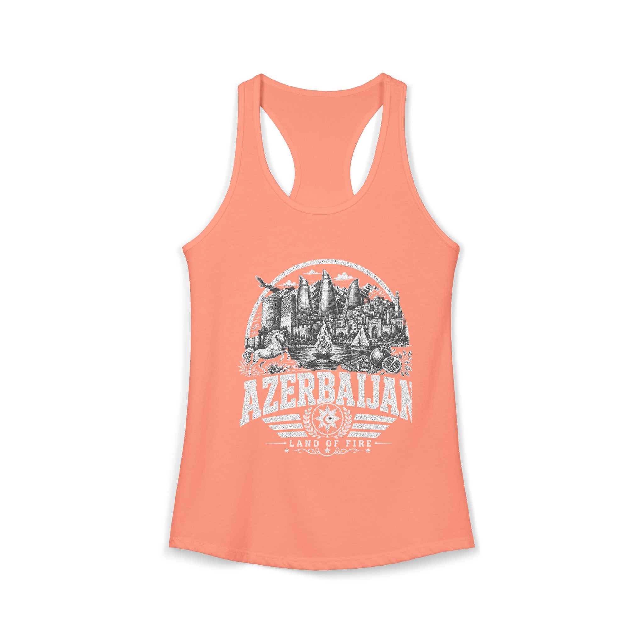 Azerbaijan vintage landmarks tank top — iconic landmark design | Nameshi Destinations (view 1)