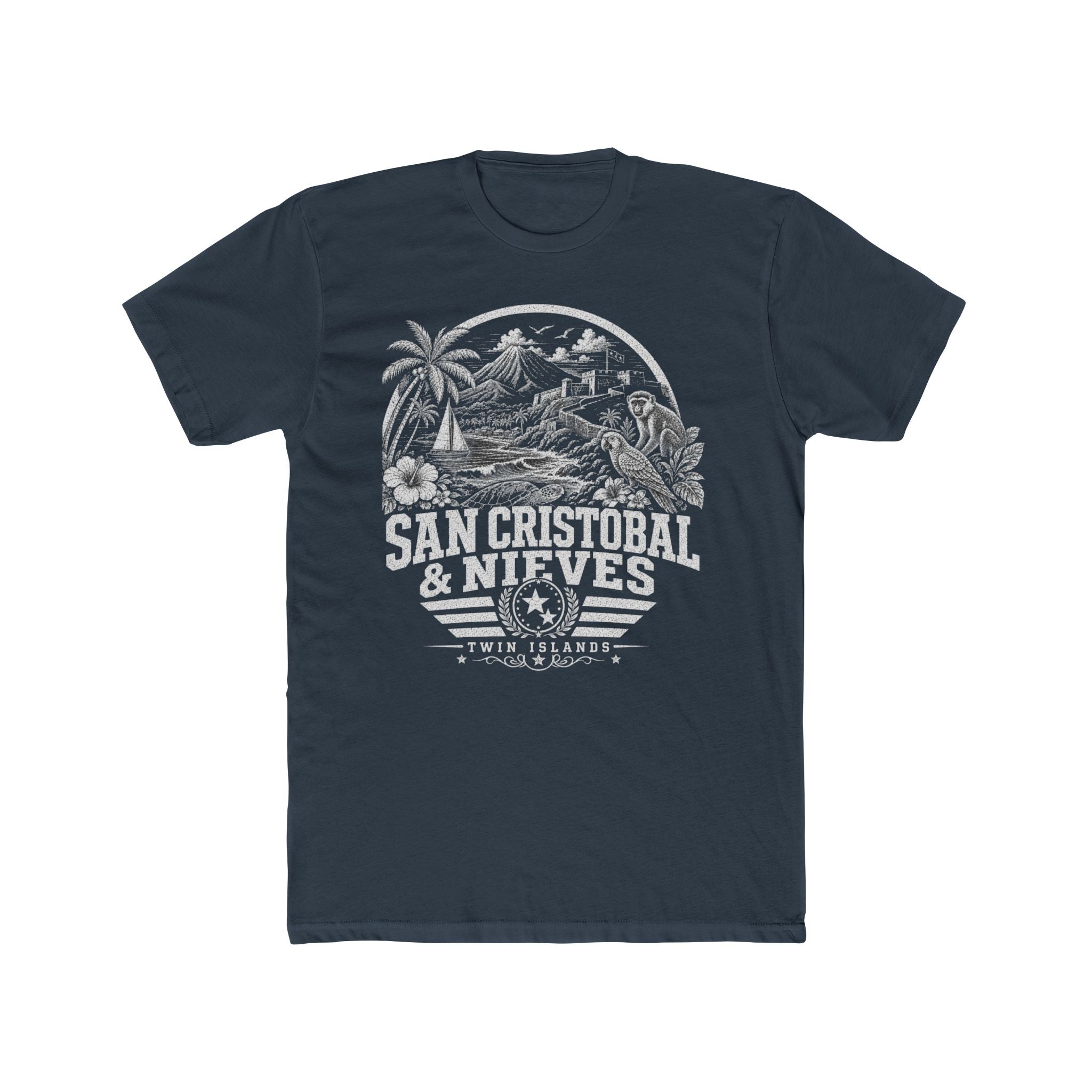 San Cristóbal y Nieves vintage landmarks men's tee — iconic landmark design | Nameshi Destinations (view 8)