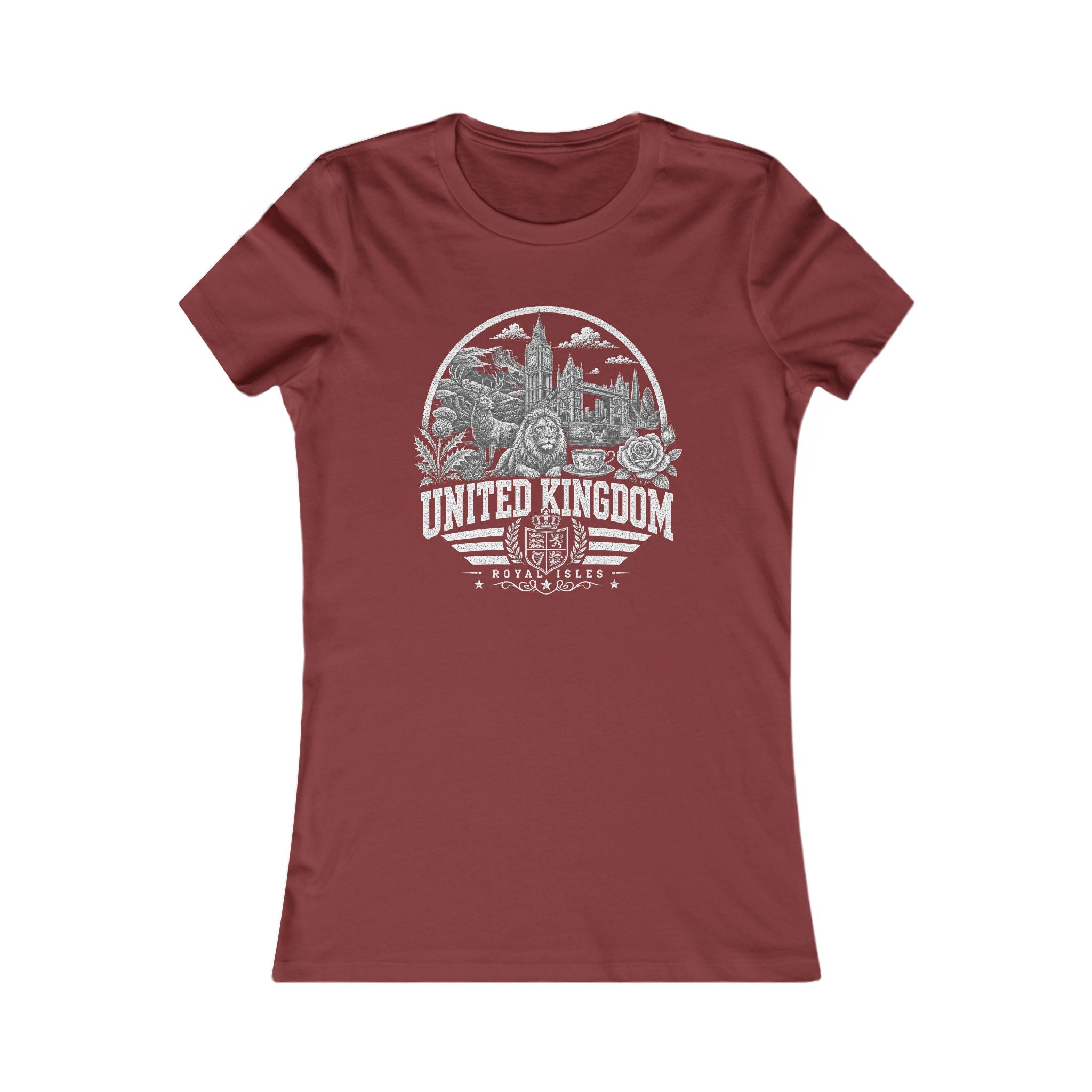 United Kingdom vintage landmarks women's tee — iconic landmark design | Nameshi Destinations (view 15)