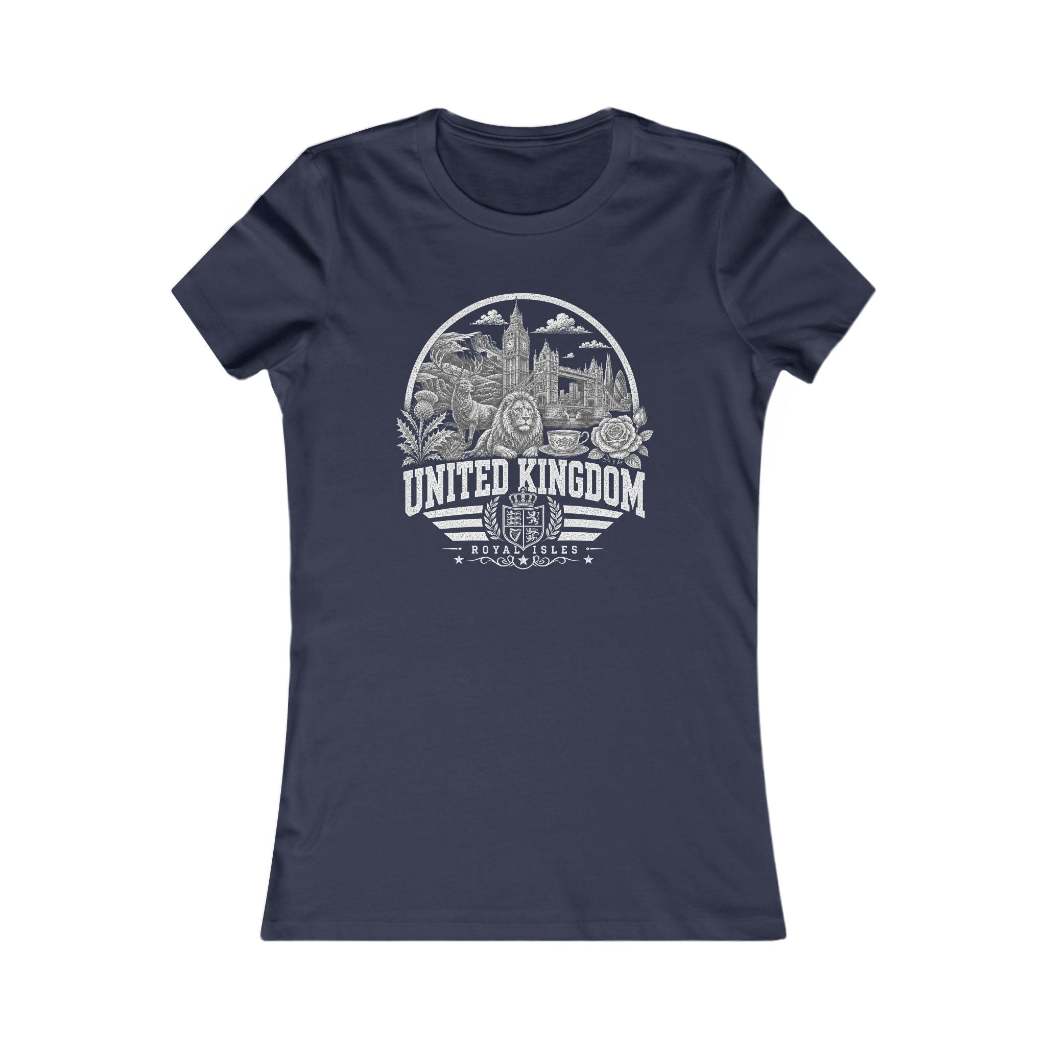United Kingdom vintage landmarks women's tee — iconic landmark design | Nameshi Destinations (view 5)