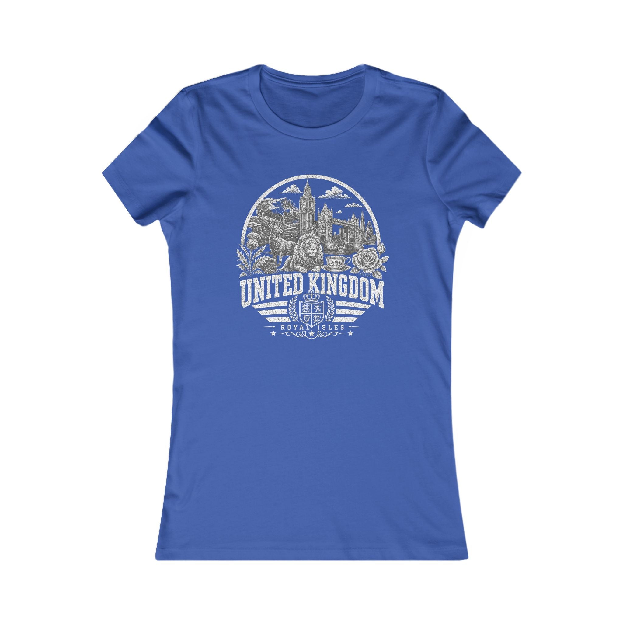 United Kingdom vintage landmarks women's tee — iconic landmark design | Nameshi Destinations (view 3)