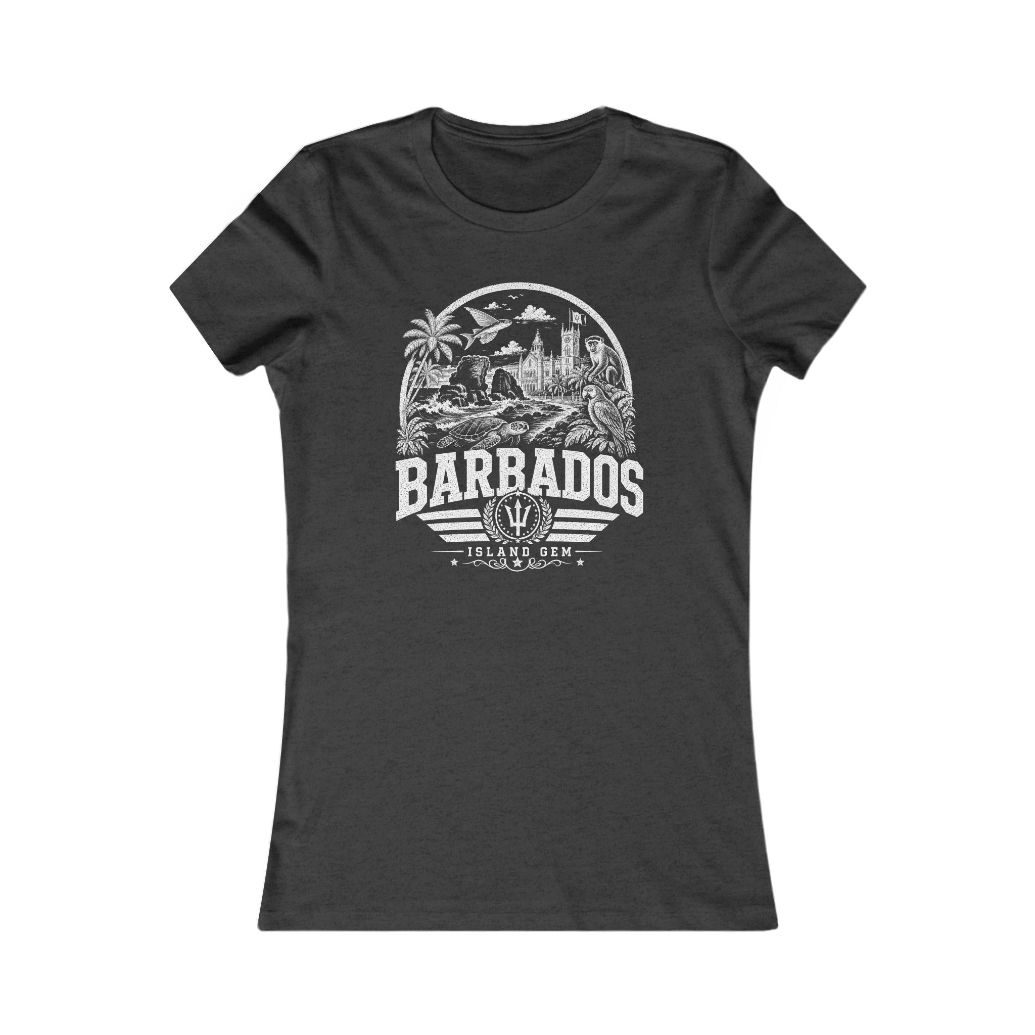 Barbados vintage landmarks women's tee — iconic landmark design | Nameshi Destinations (view 4)