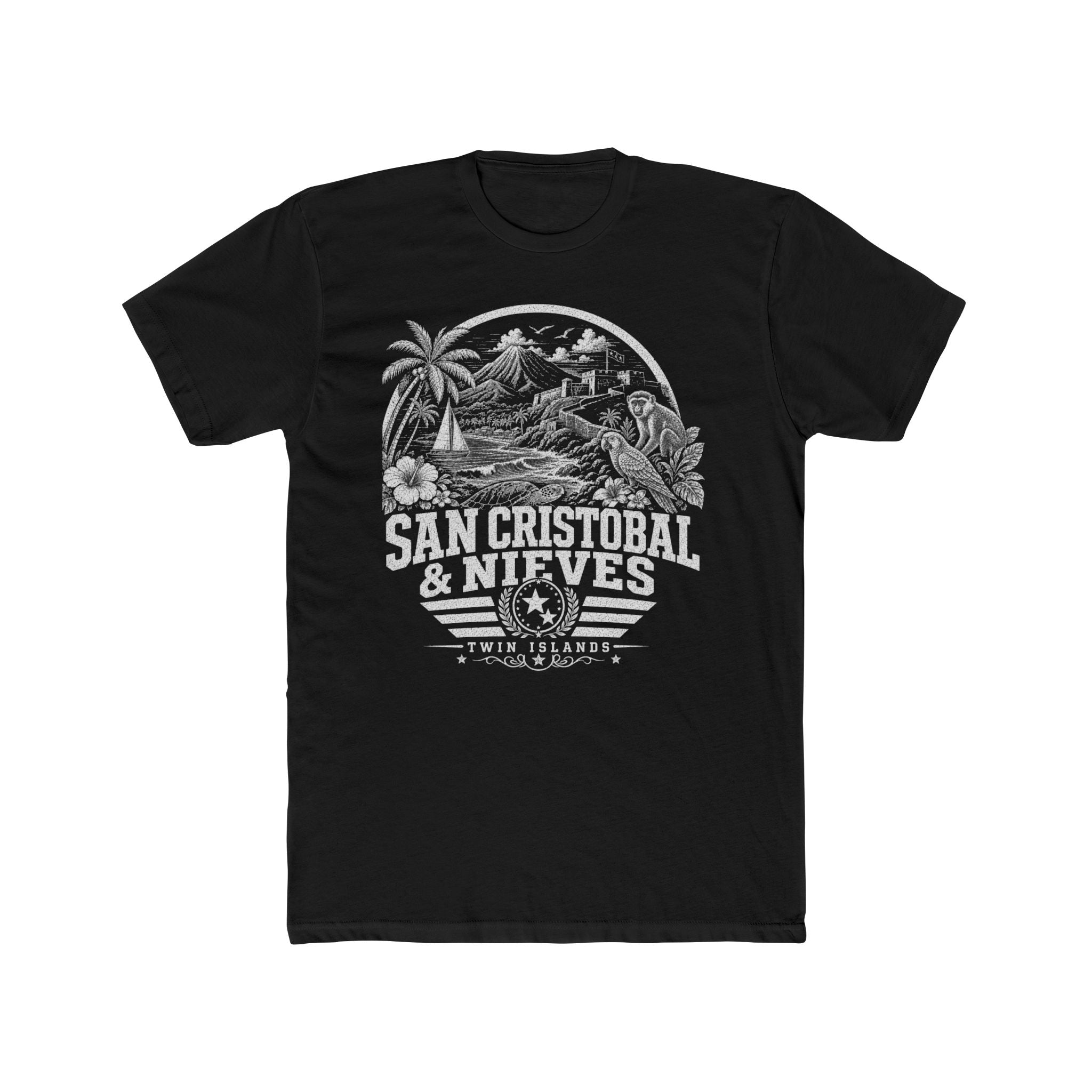 San Cristóbal y Nieves vintage landmarks men's tee — iconic landmark design | Nameshi Destinations (view 2)