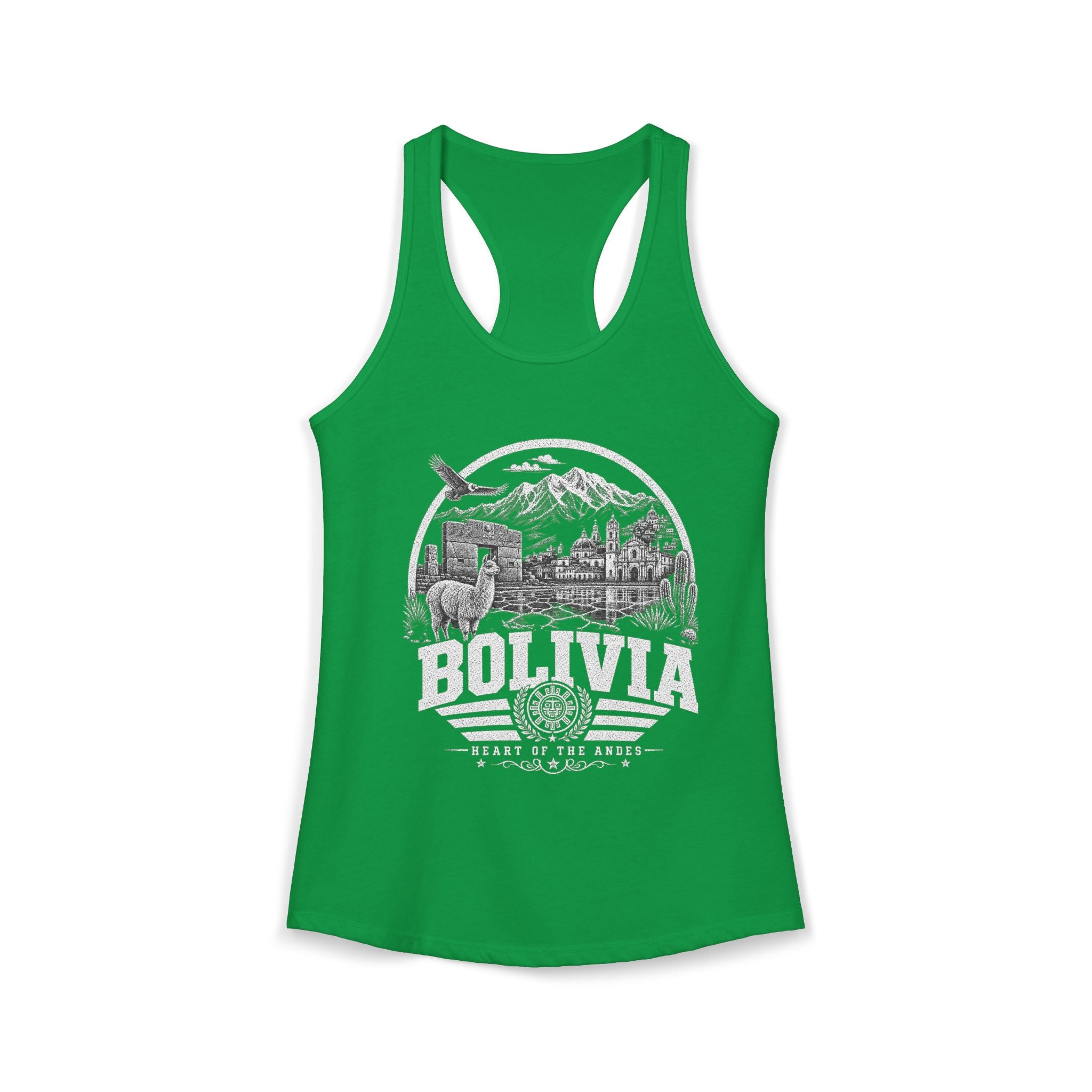 Bolivia vintage landmarks tank top — iconic landmark design | Nameshi Destinations (view 6)
