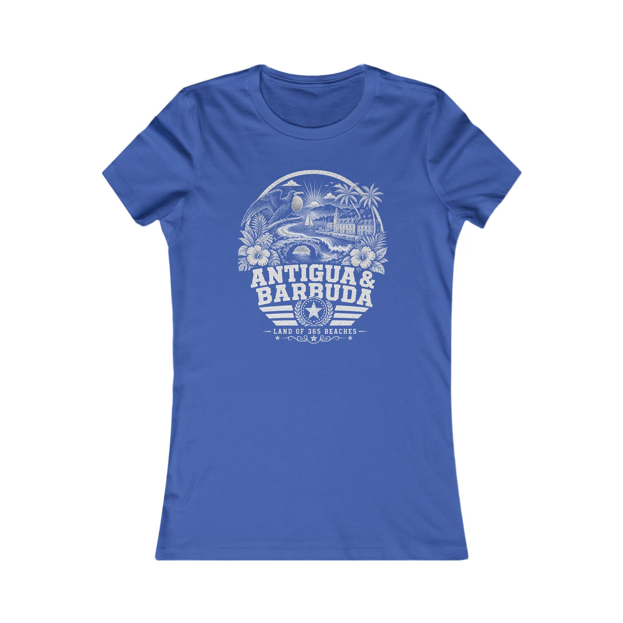 Antigua y Barbuda vintage landmarks women's tee — iconic landmark design | Nameshi Destinations (view 3)