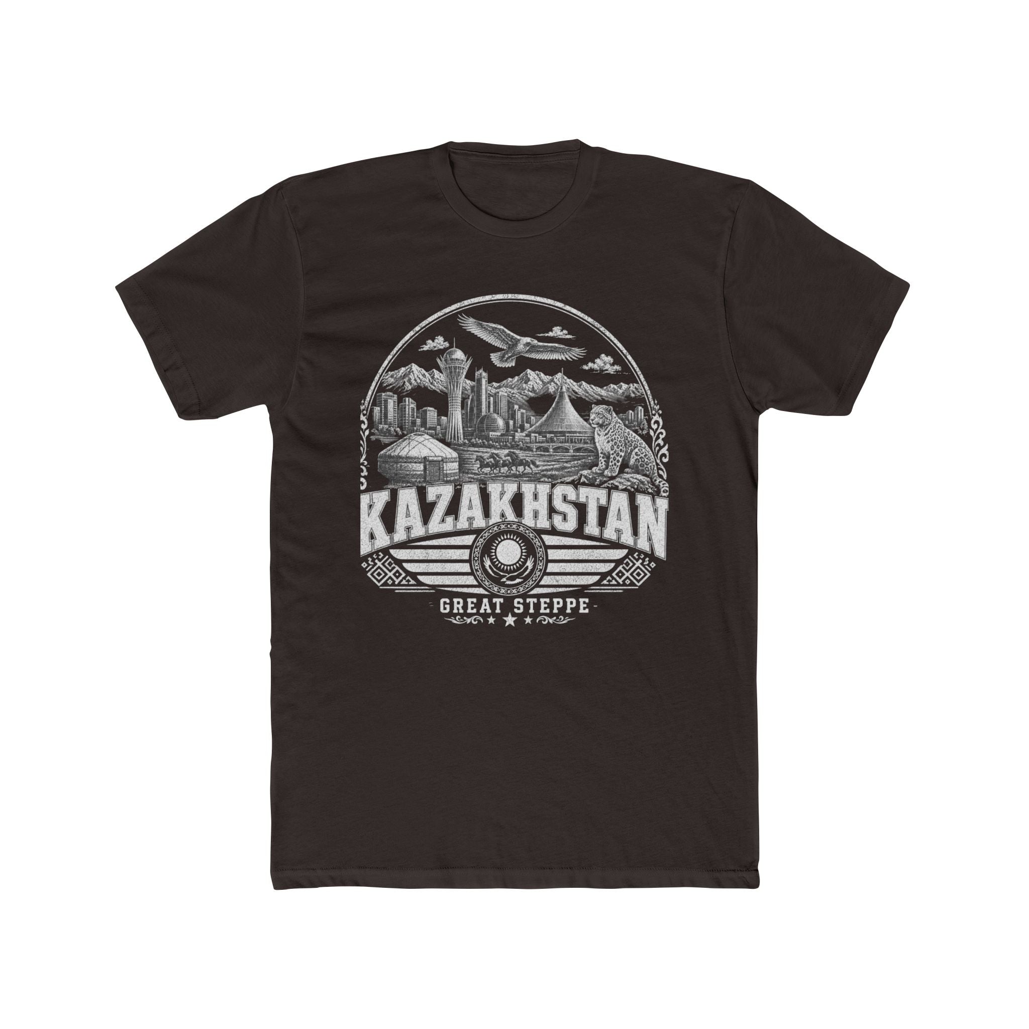 Kazakhstan vintage landmarks men's tee — iconic landmark design | Nameshi Destinations (view 1)