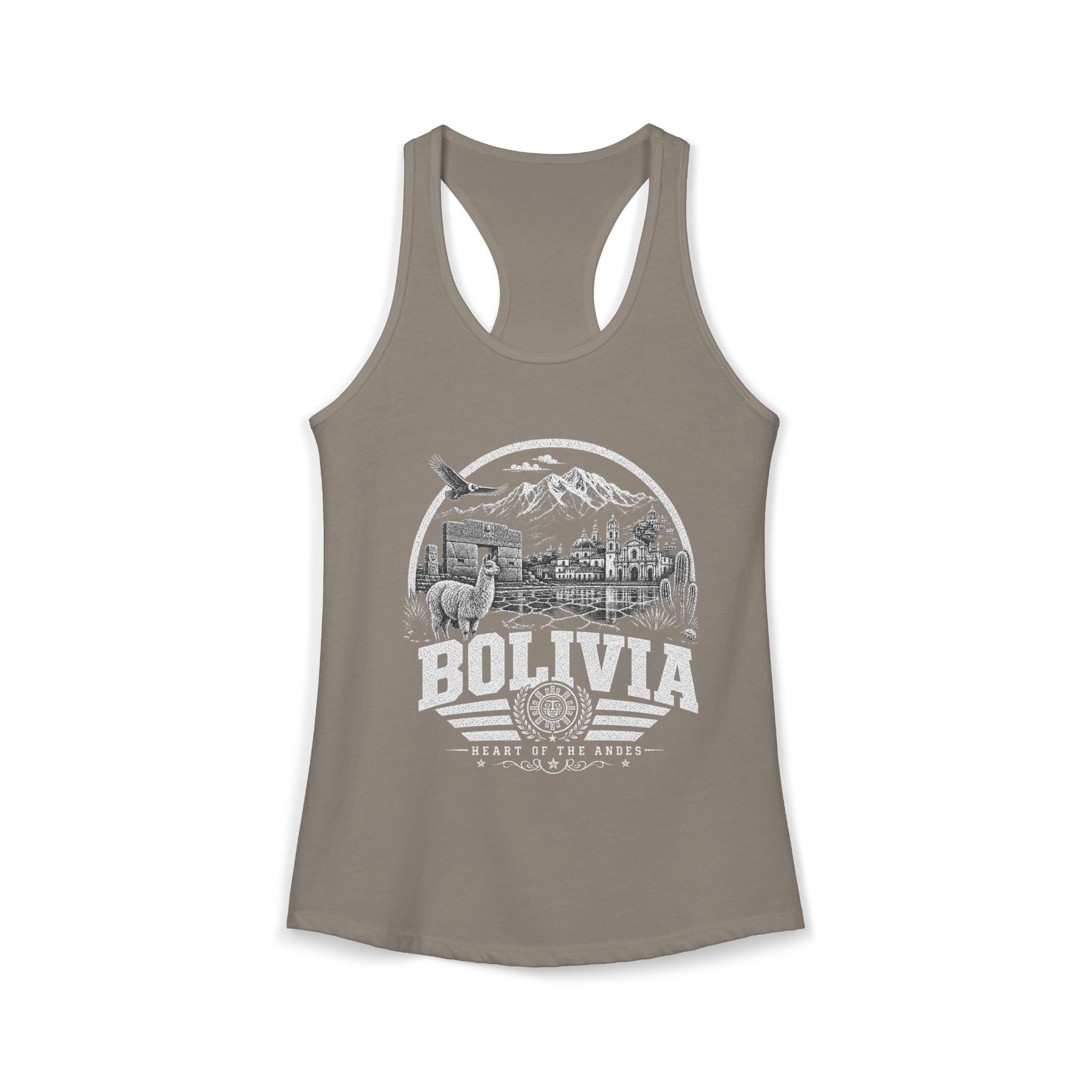 Bolivia vintage landmarks tank top — iconic landmark design | Nameshi Destinations (view 3)