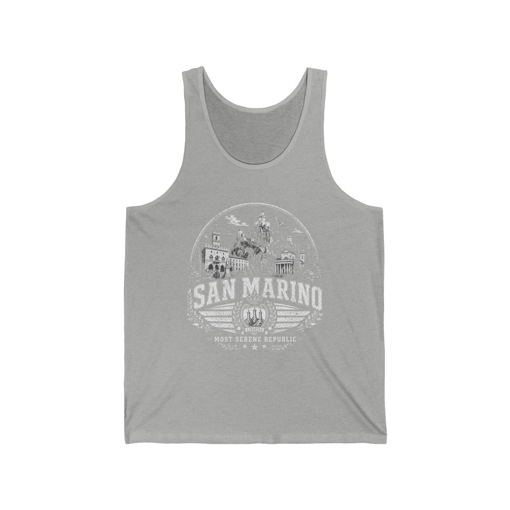 San Marino vintage landmarks men's tank top — iconic landmark design | Nameshi Destinations (view 21)